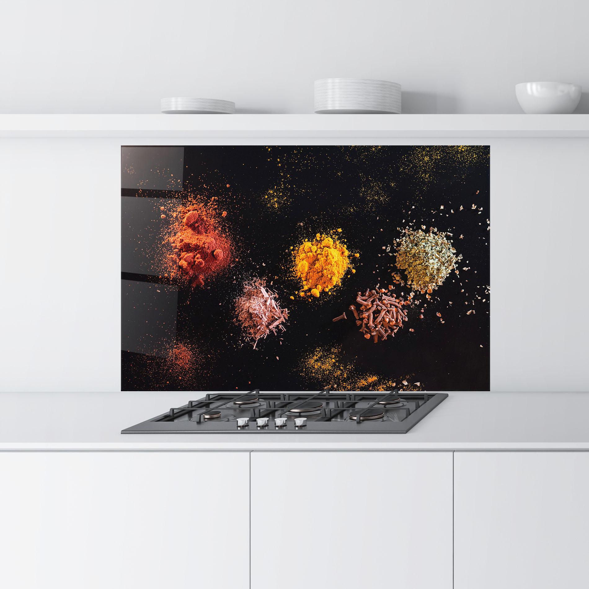 Konyhai üveg hátfal Powder On Black mockup 9