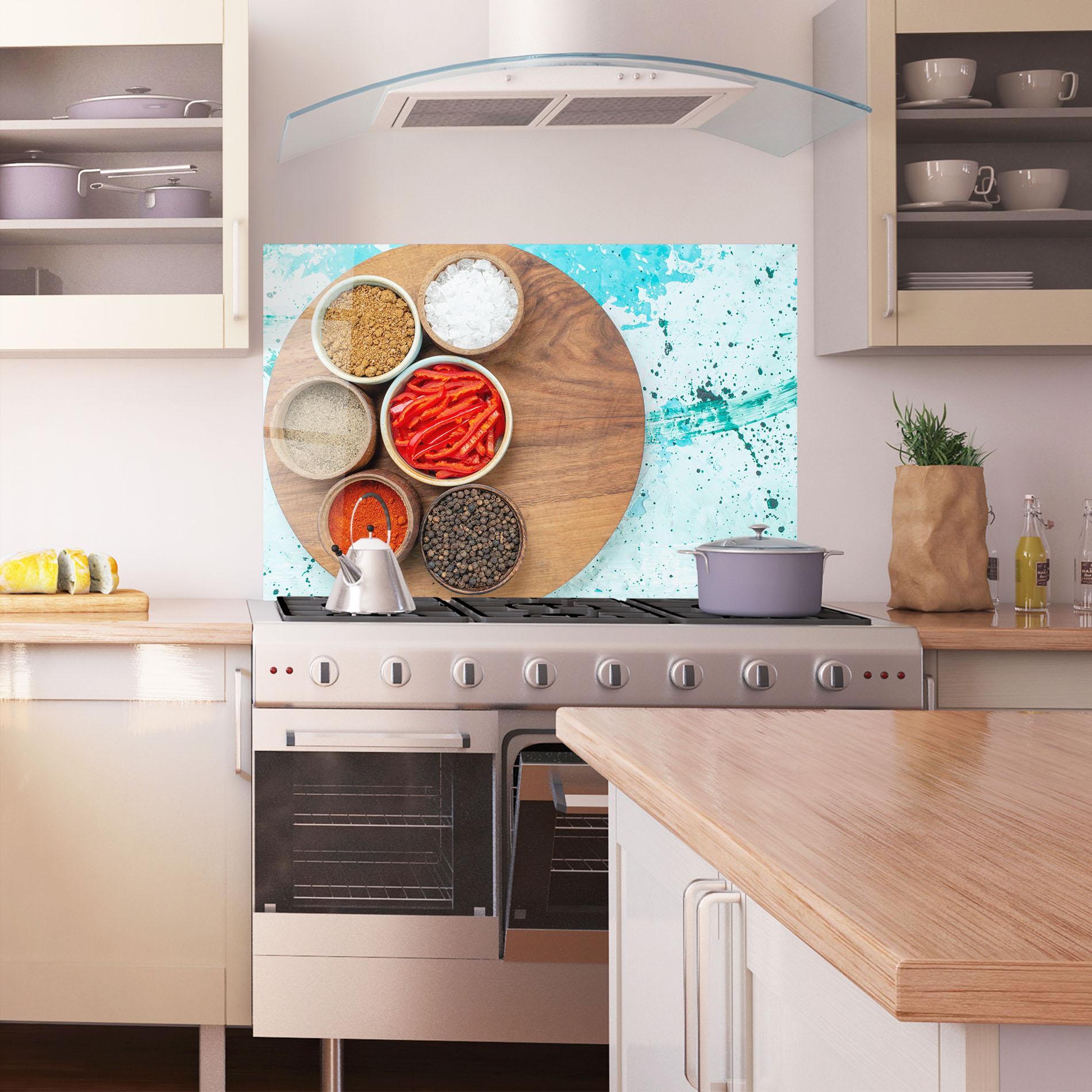 Konyhai üveg hátfal Spices On Blue mockup 1