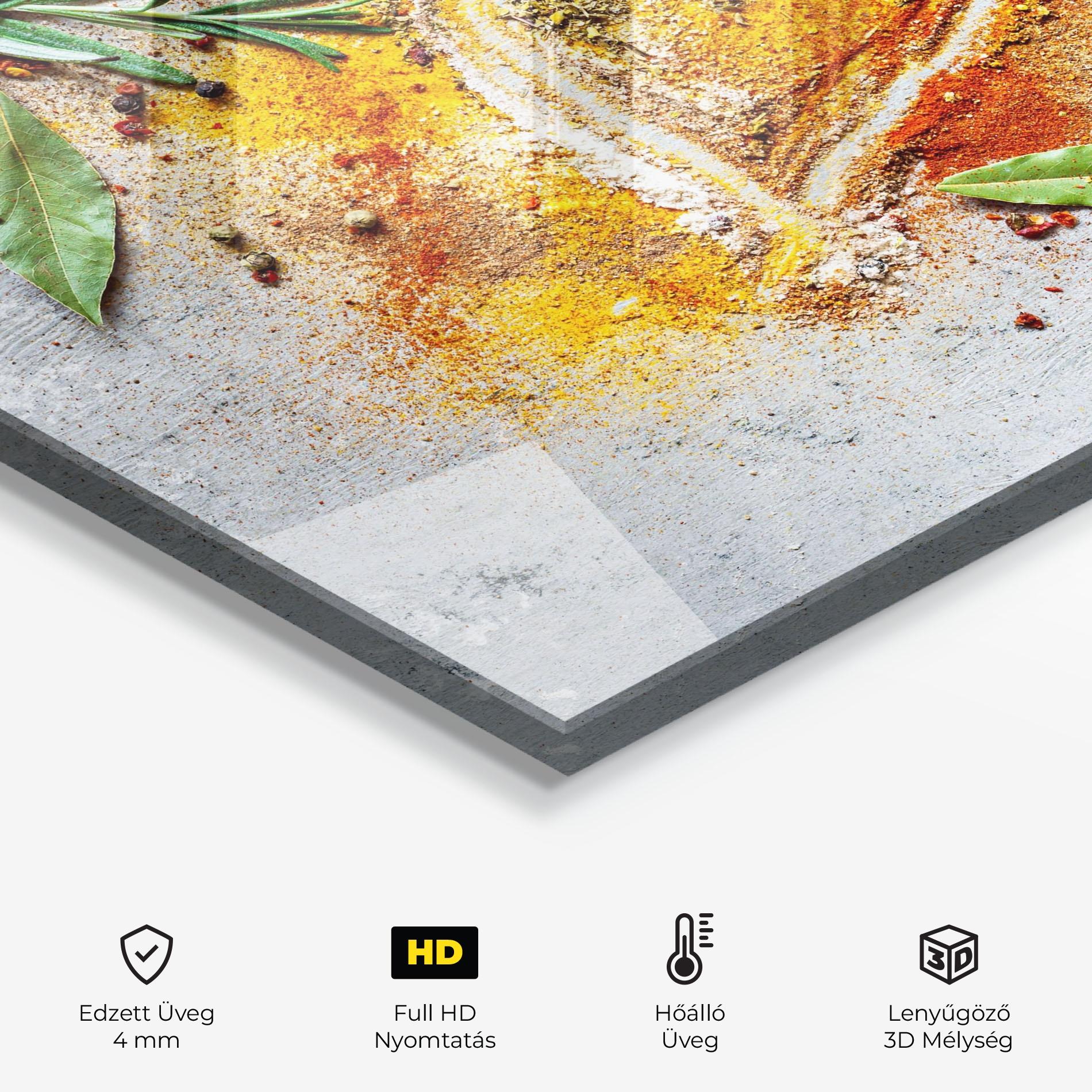 Konyhai üveg hátfal Heart Spice Powders mockup 2