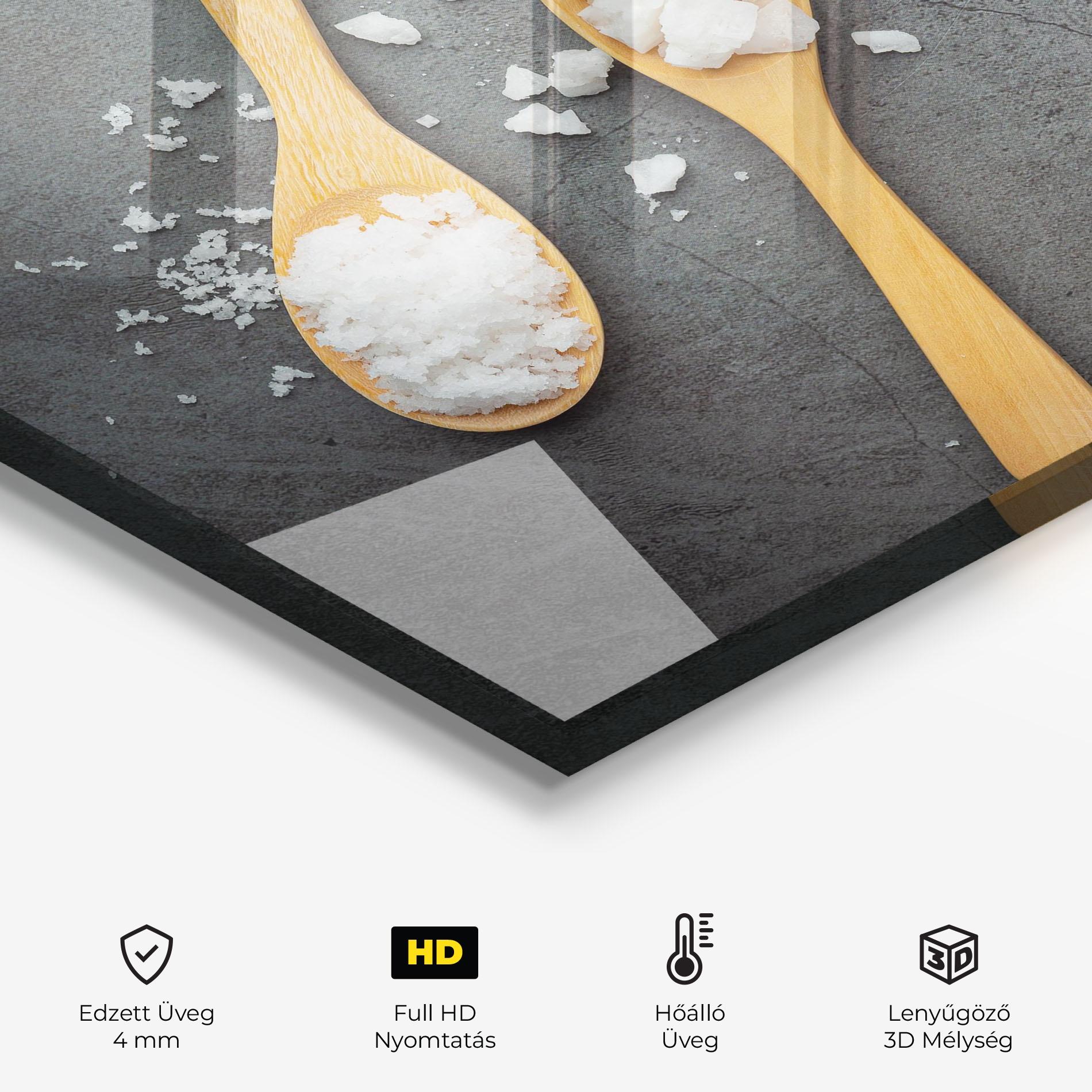 Konyhai üveg hátfal Salt Wooden Spoon mockup 2