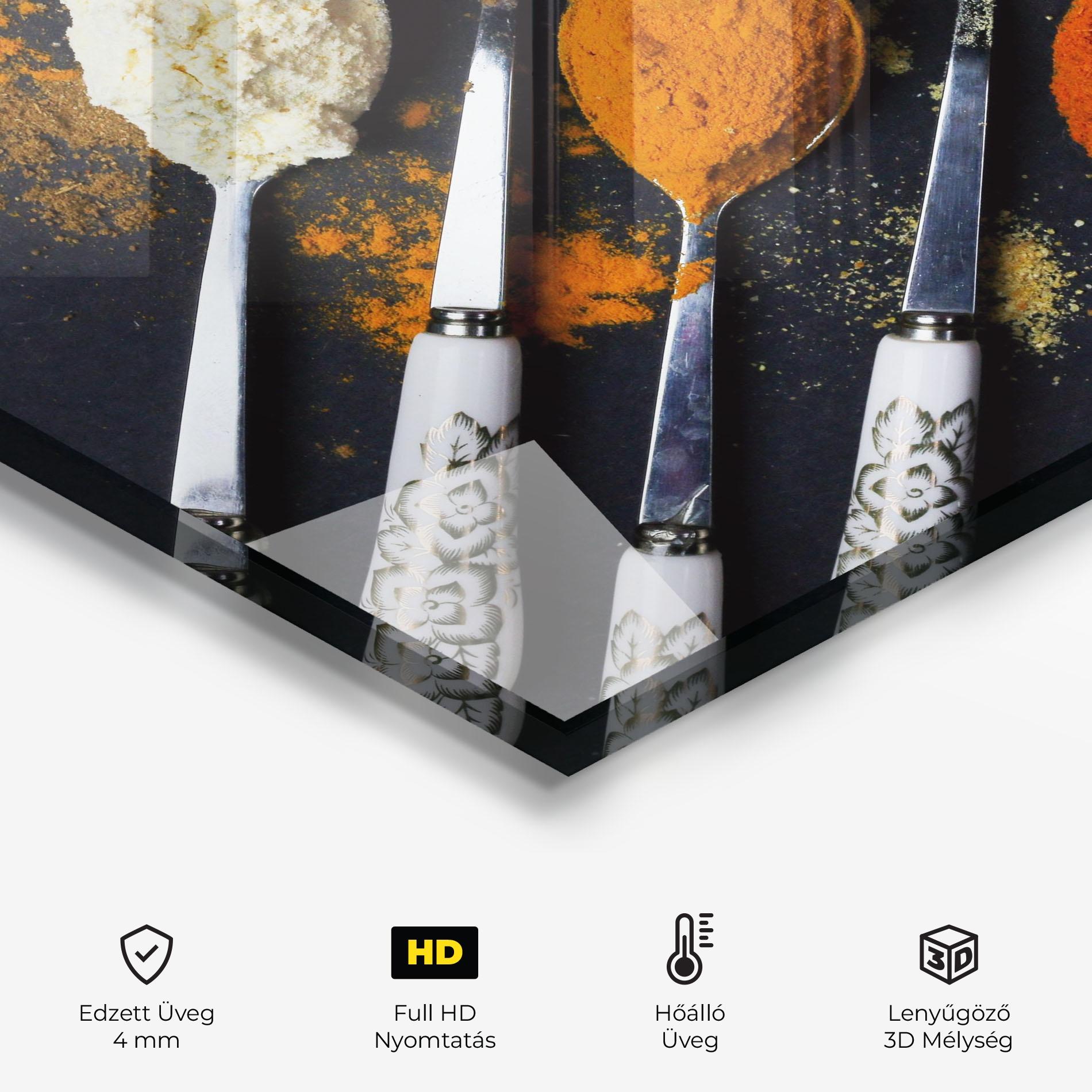 Konyhai üveg hátfal Spoons With Spices mockup 2