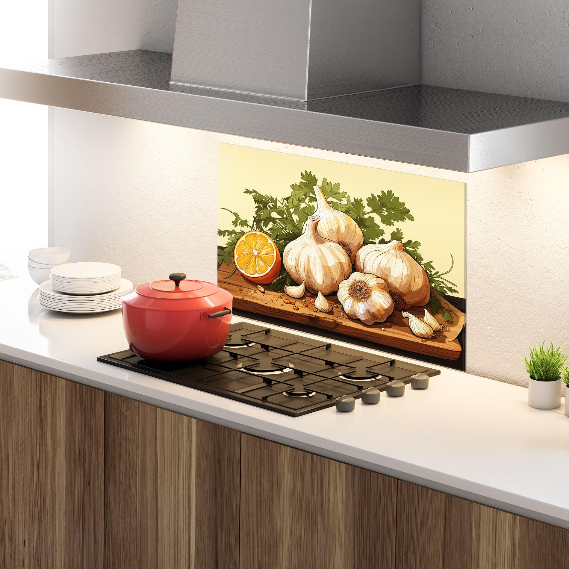 Konyhai üveg hátfal Garlic Lemon mockup 4