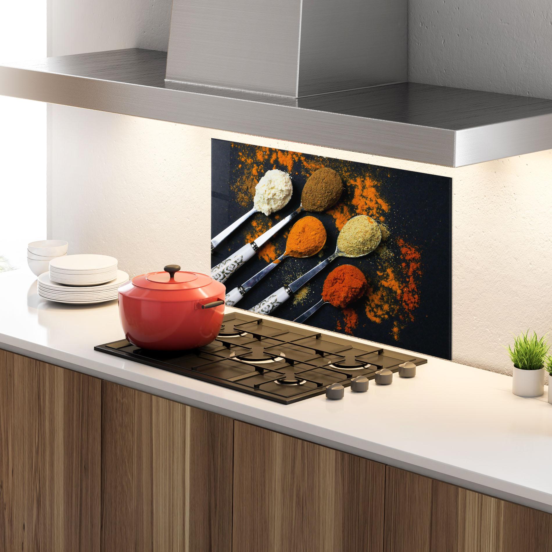 Konyhai üveg hátfal Spoons With Spices mockup 4