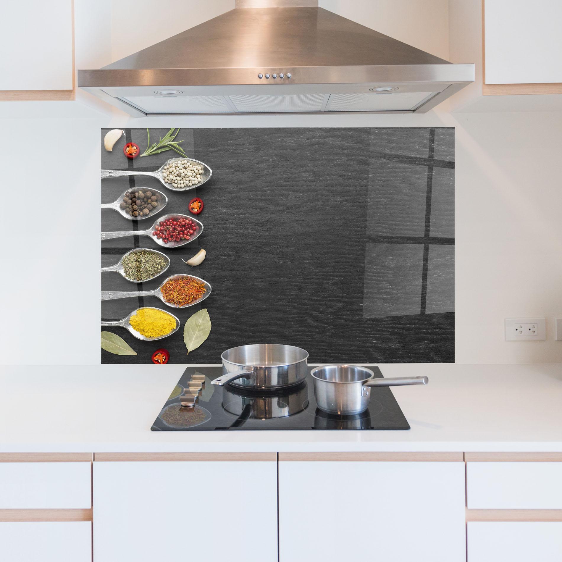 Konyhai üveg hátfal Condiments Spoons mockup 5