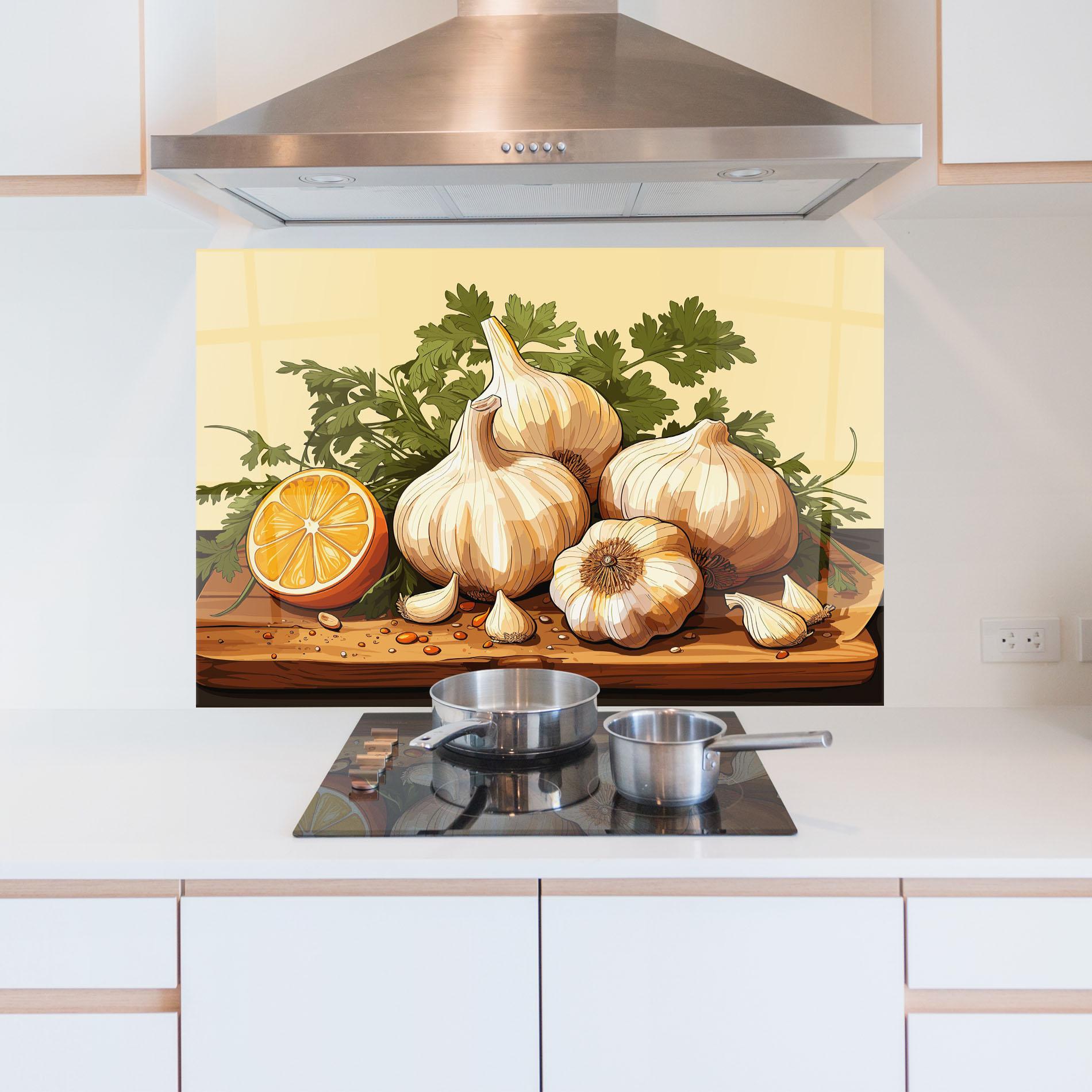 Konyhai üveg hátfal Garlic Lemon mockup 5
