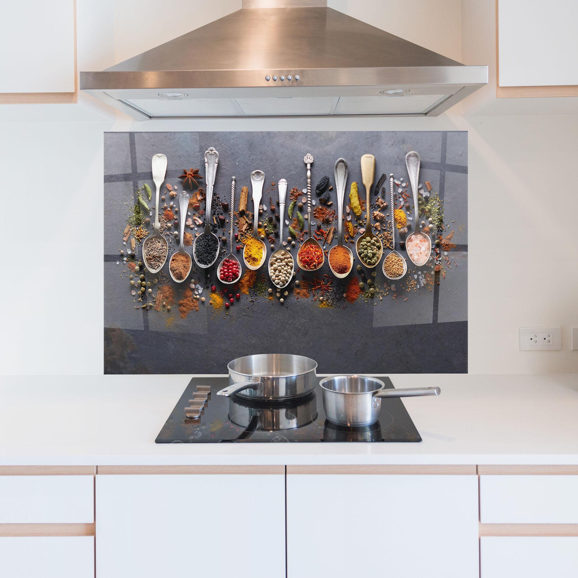 Konyhai üveg hátfal Spices Black Board mockup 5