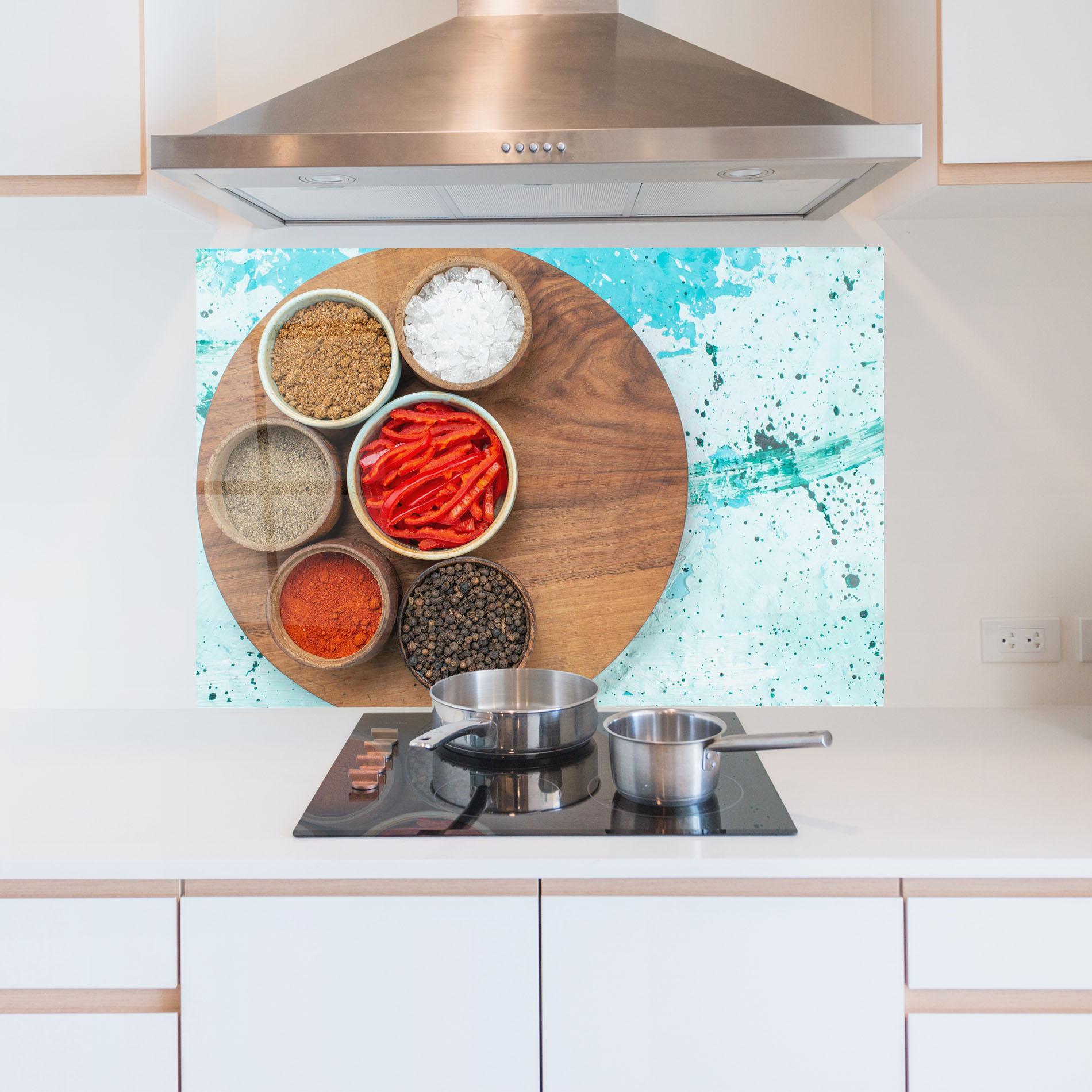 Konyhai üveg hátfal Spices On Blue mockup 5