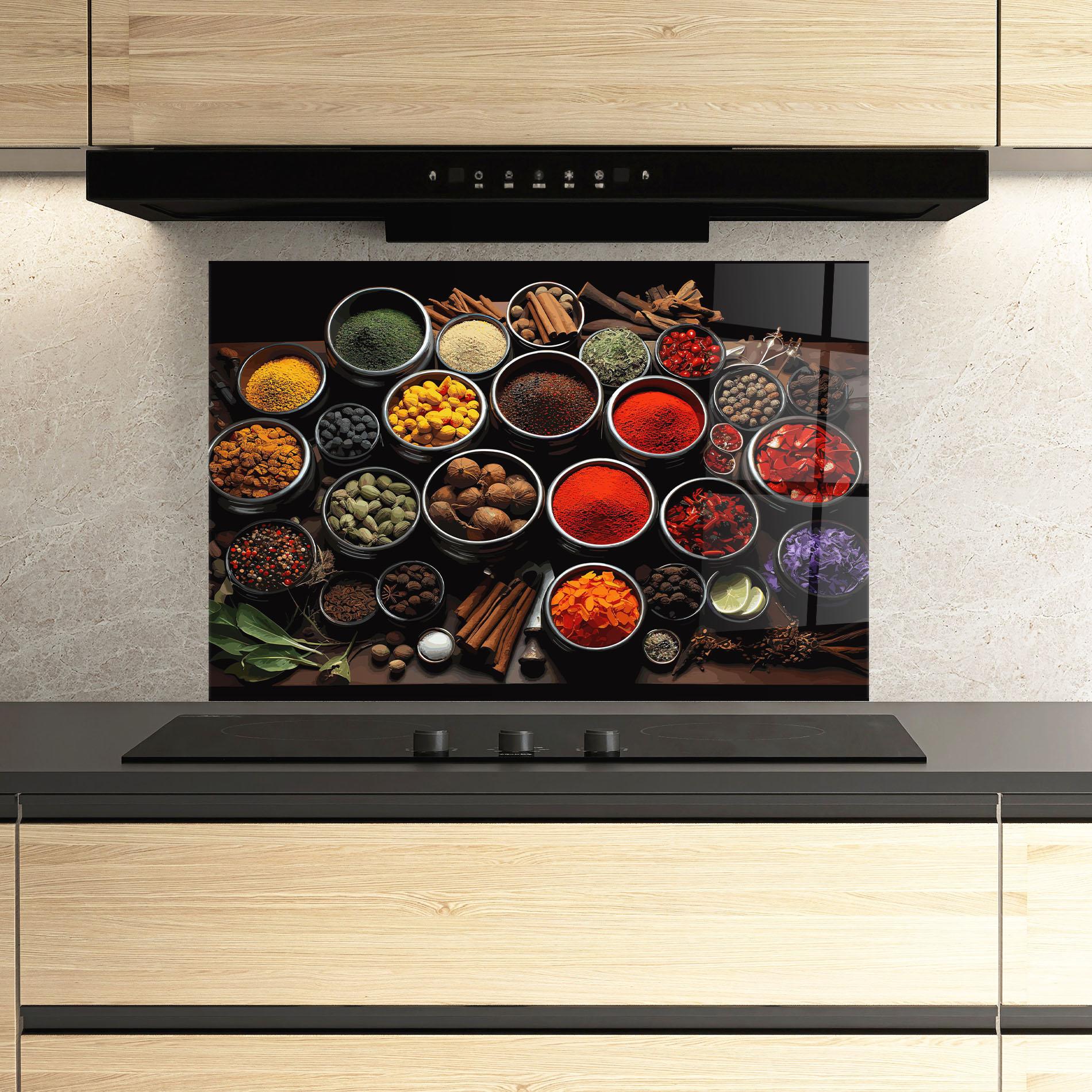 Konyhai üveg hátfal Colorful Herbs Art mockup 3