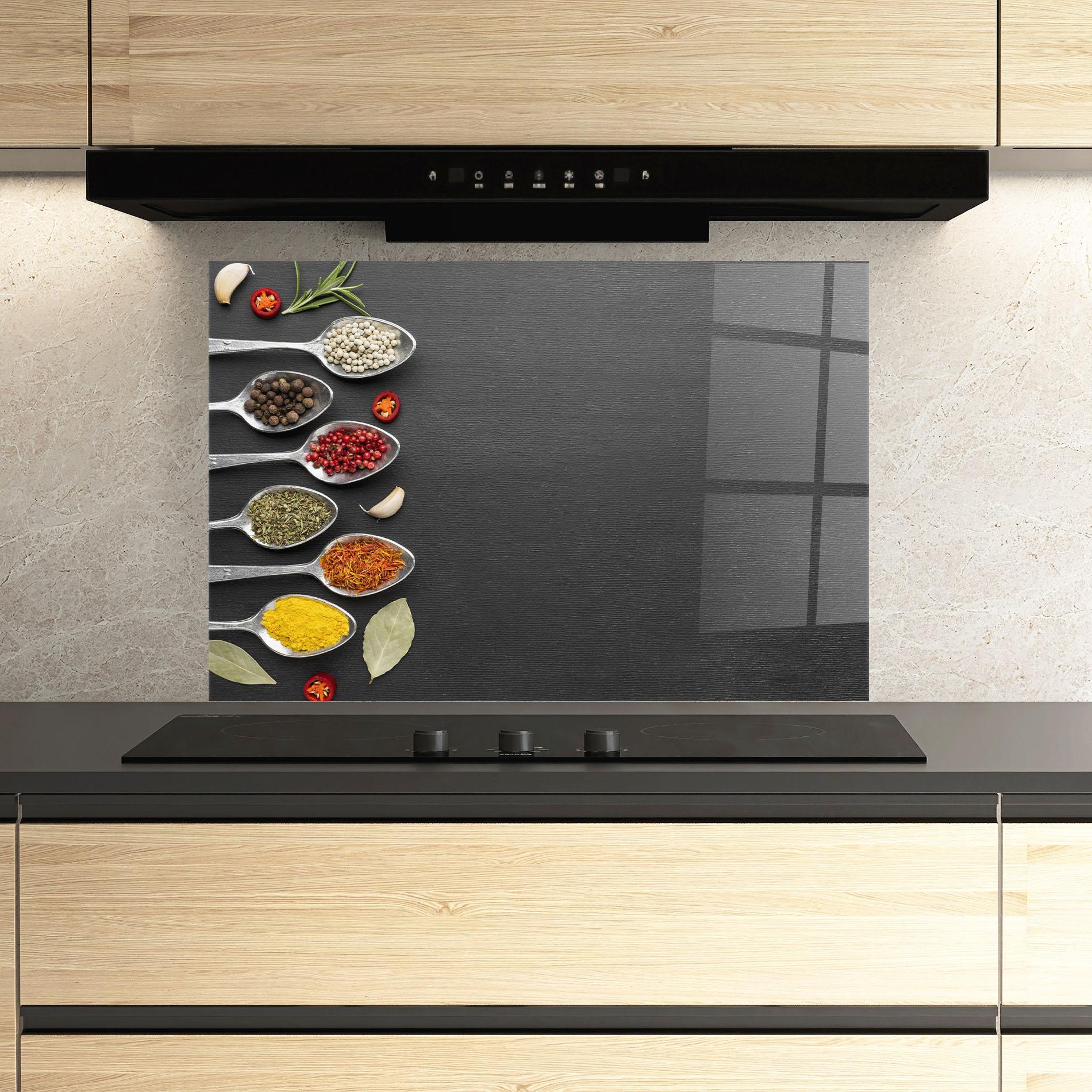 Konyhai üveg hátfal Condiments Spoons mockup 3