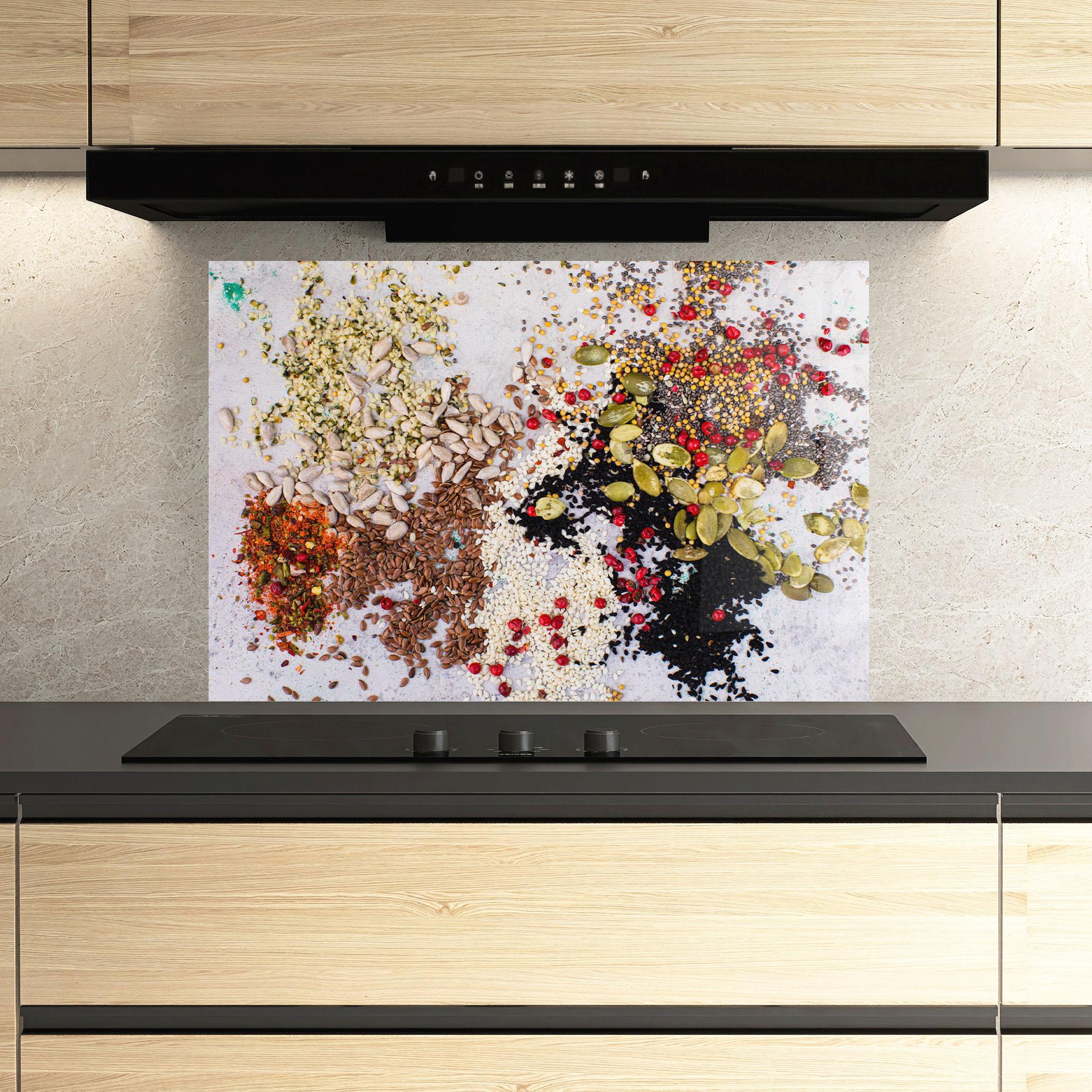 Konyhai üveg hátfal Different Seeds mockup 3