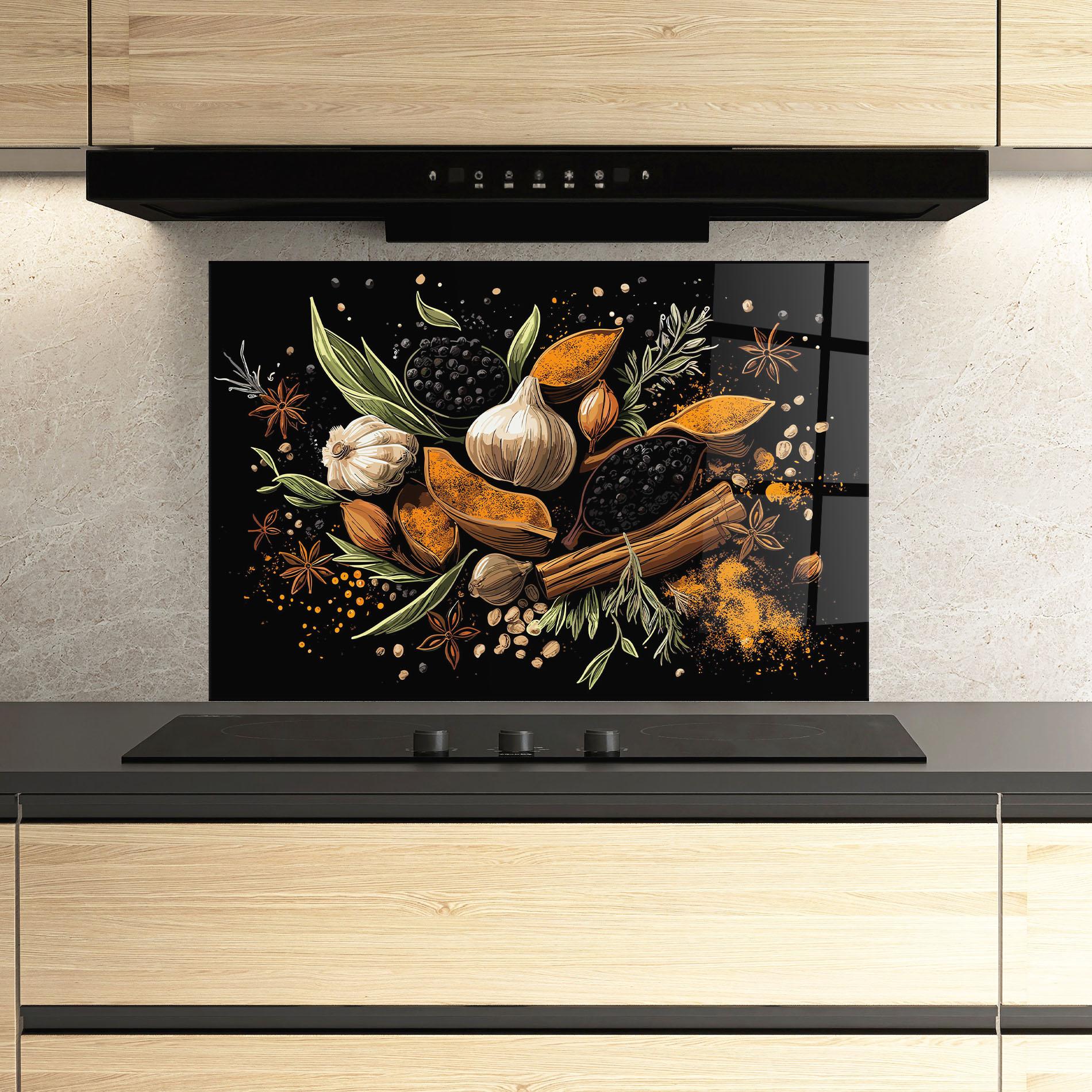 Konyhai üveg hátfal Garlic And Spices mockup 3