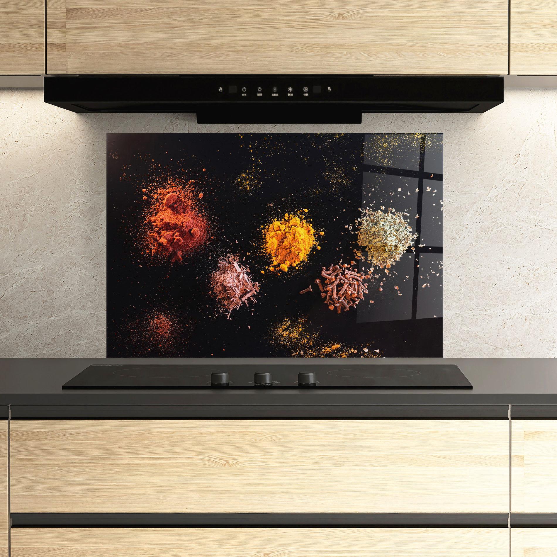 Konyhai üveg hátfal Powder On Black mockup 3