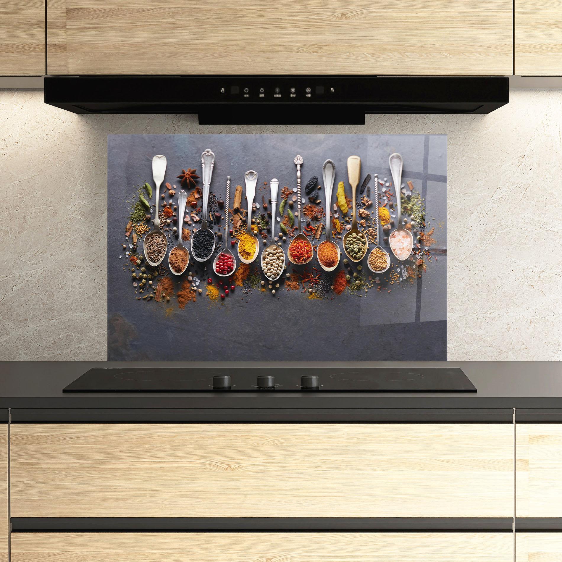 Konyhai üveg hátfal Spices Black Board mockup 3