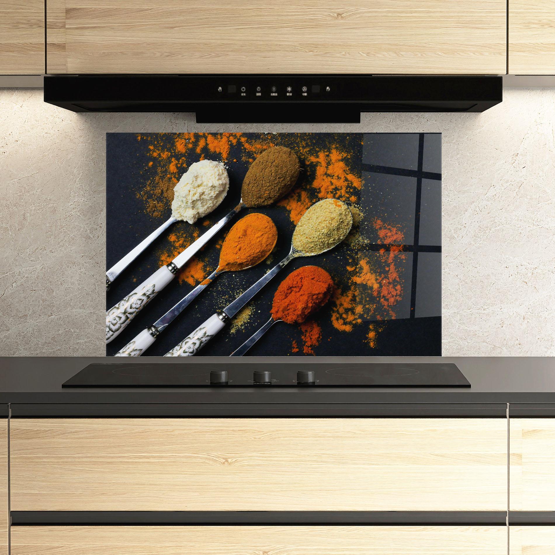 Konyhai üveg hátfal Spoons With Spices mockup 3