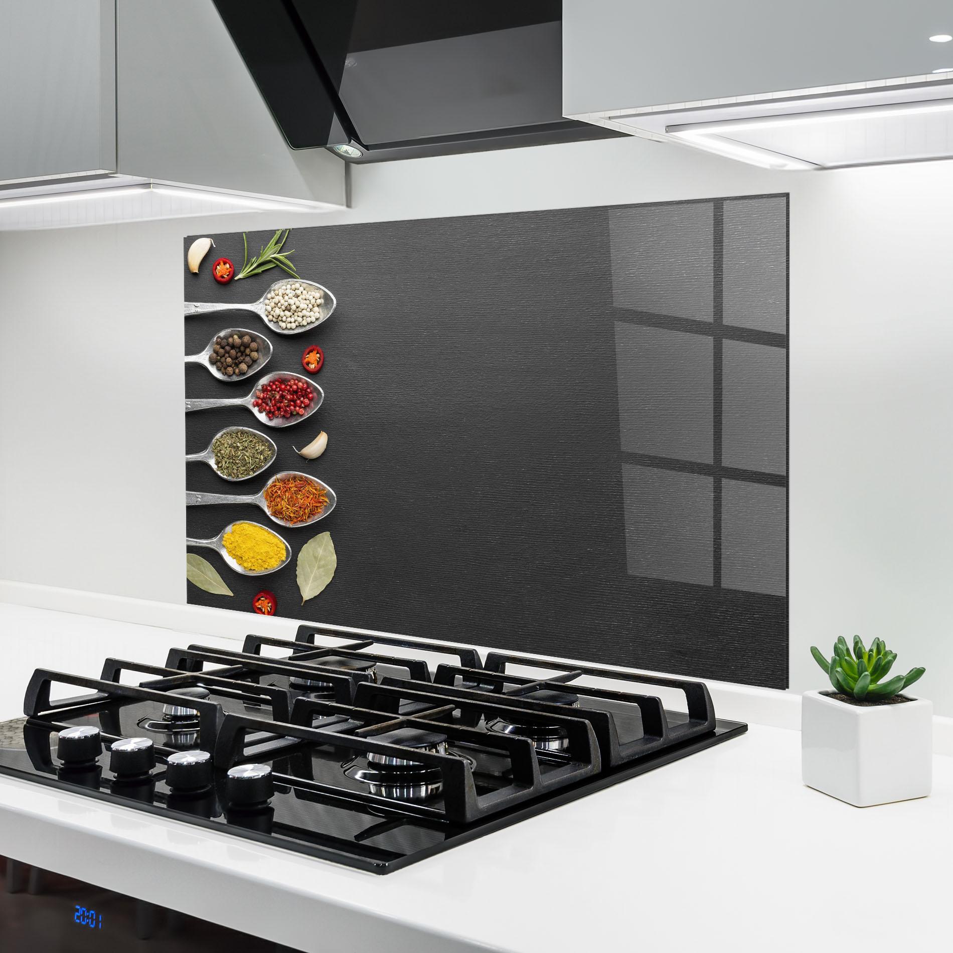 Konyhai üveg hátfal Condiments Spoons mockup 6