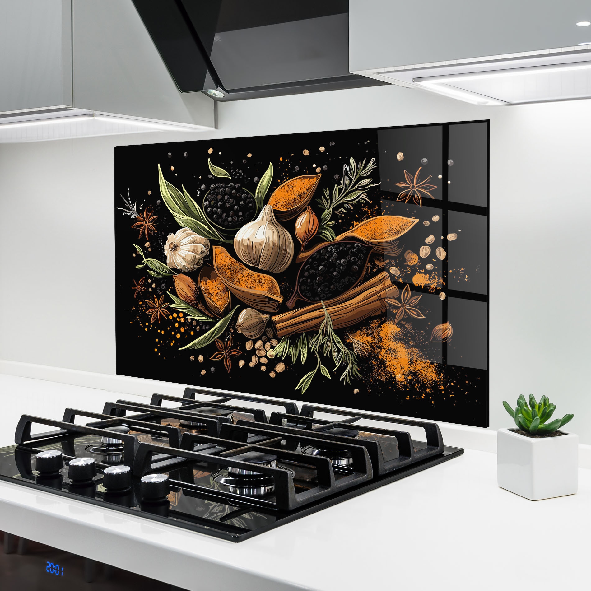 Konyhai üveg hátfal Garlic and Spices fokhagymával és fűszerekkel