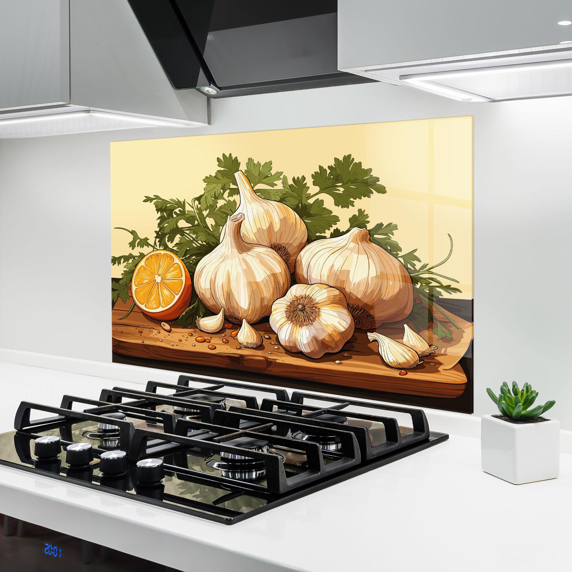 Konyhai üveg hátfal Garlic Lemon mockup 6