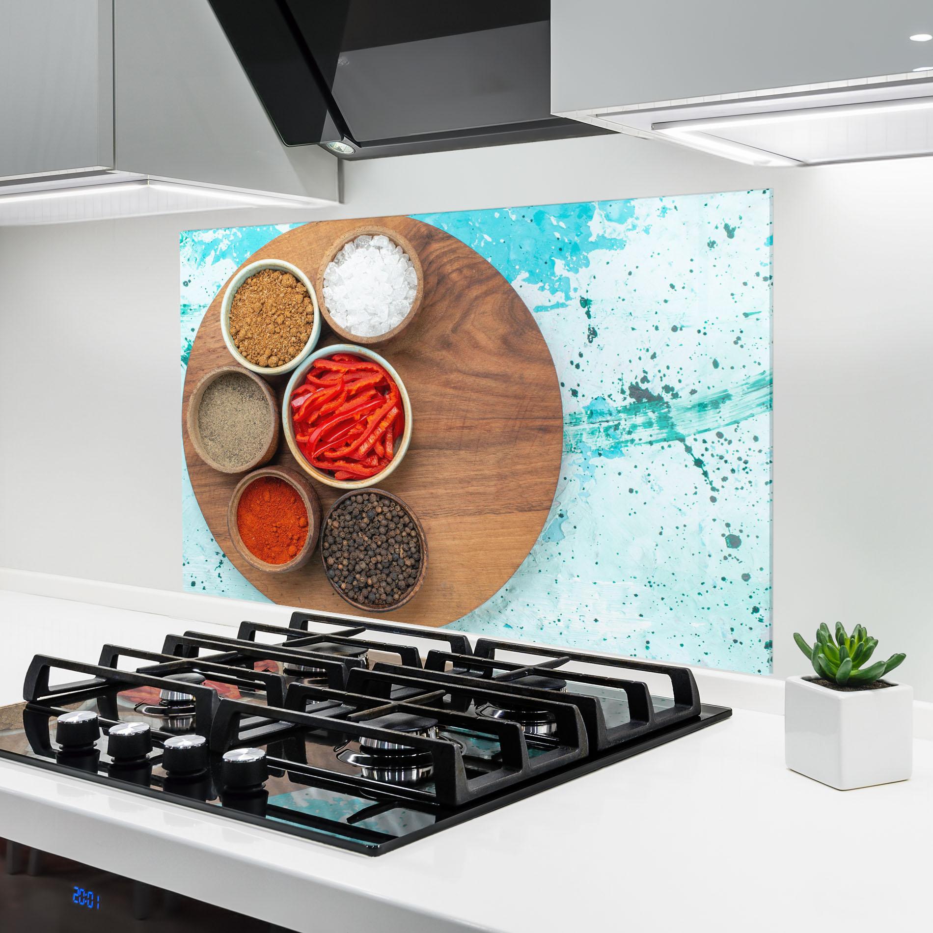 Konyhai üveg hátfal Spices On Blue mockup 6