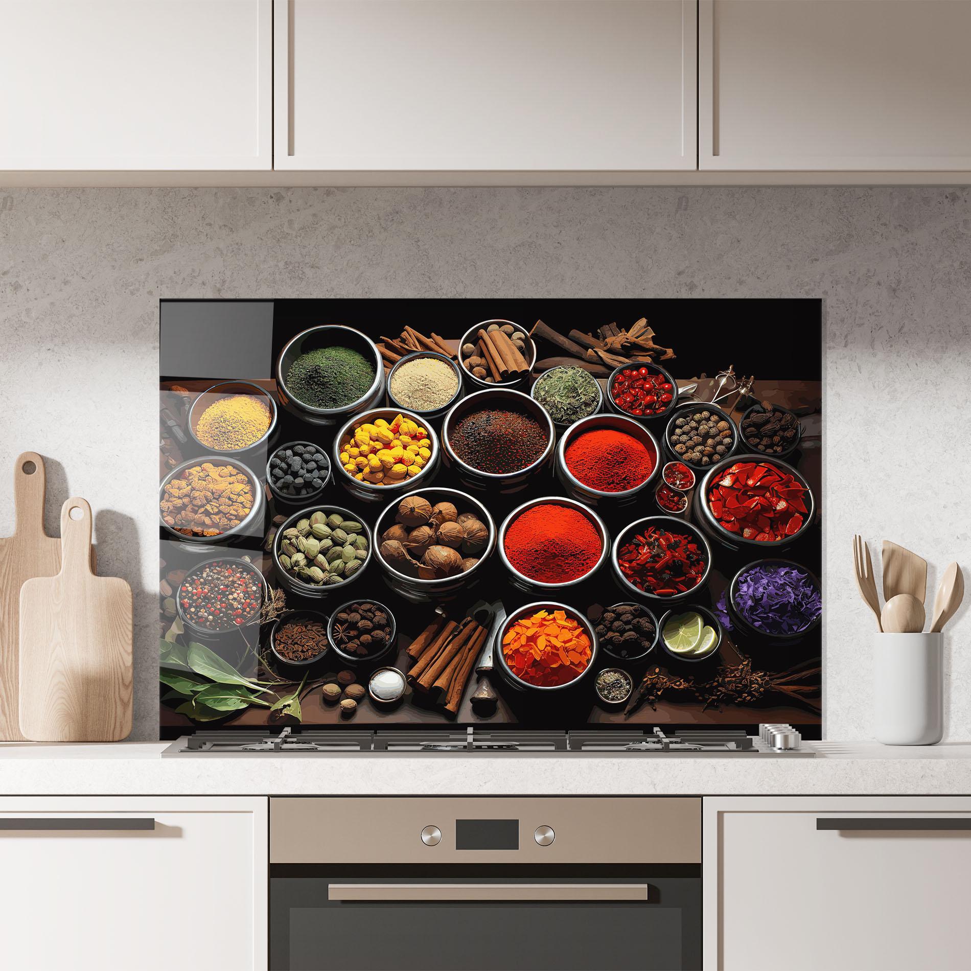 Konyhai üveg hátfal Colorful Herbs Art mockup 7