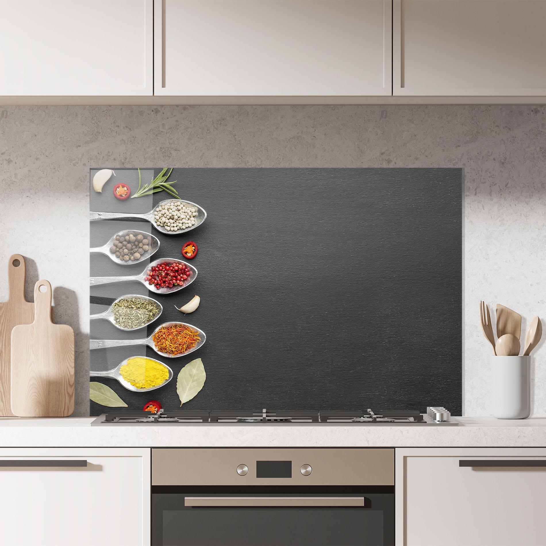 Konyhai üveg hátfal Condiments Spoons mockup 7