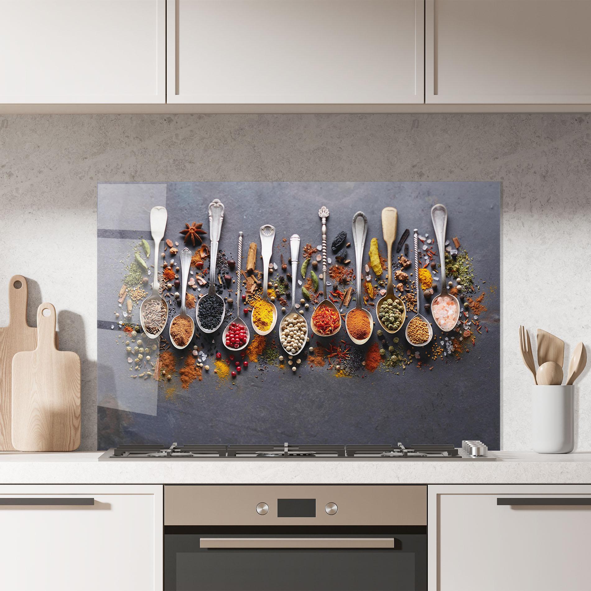 Konyhai üveg hátfal Spices Black Board mockup 7