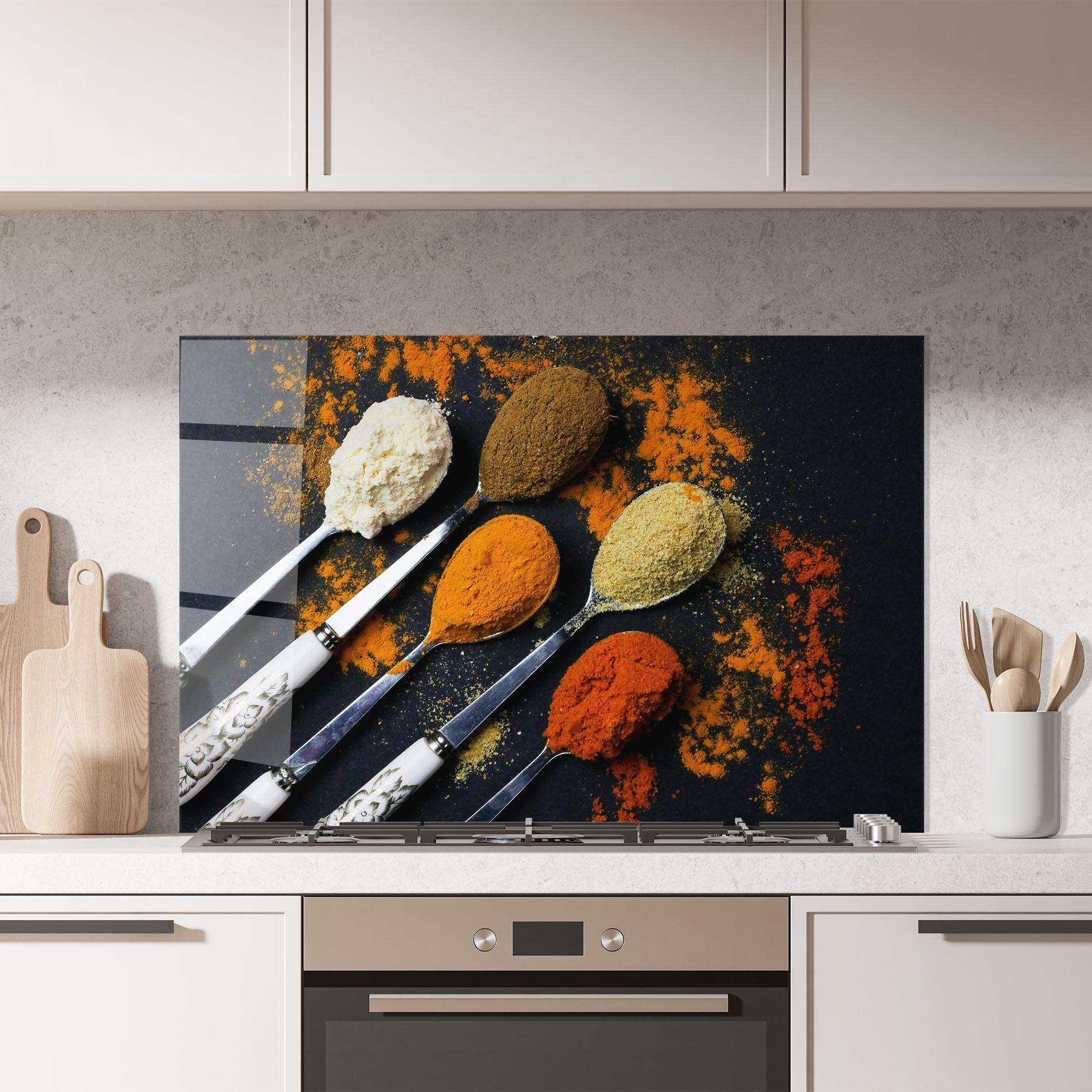 Konyhai üveg hátfal Spoons With Spices mockup 7