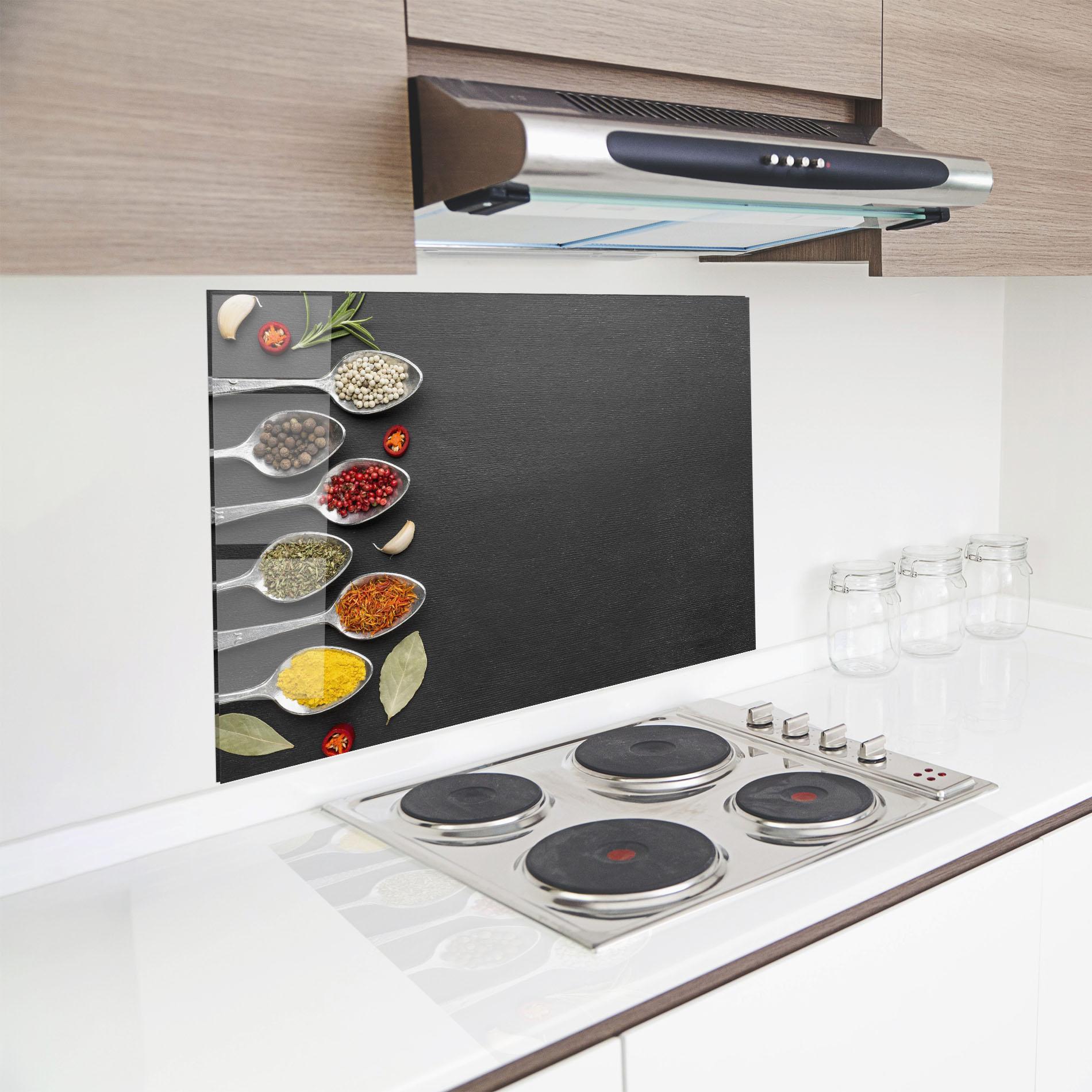 Konyhai üveg hátfal Condiments Spoons mockup 8