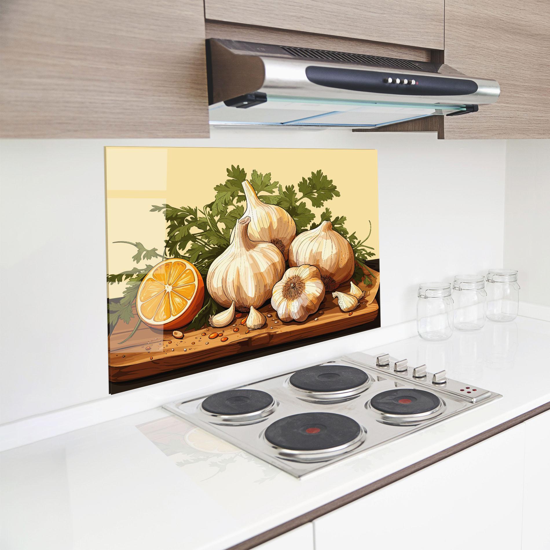 Konyhai üveg hátfal Garlic Lemon mockup 8