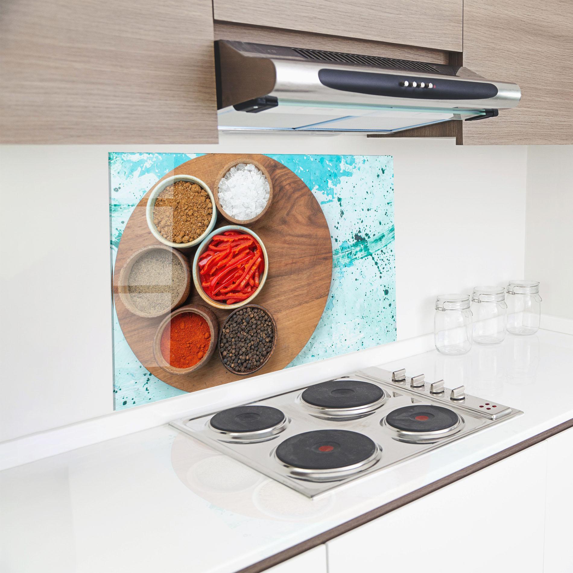 Konyhai üveg hátfal Spices On Blue mockup 8