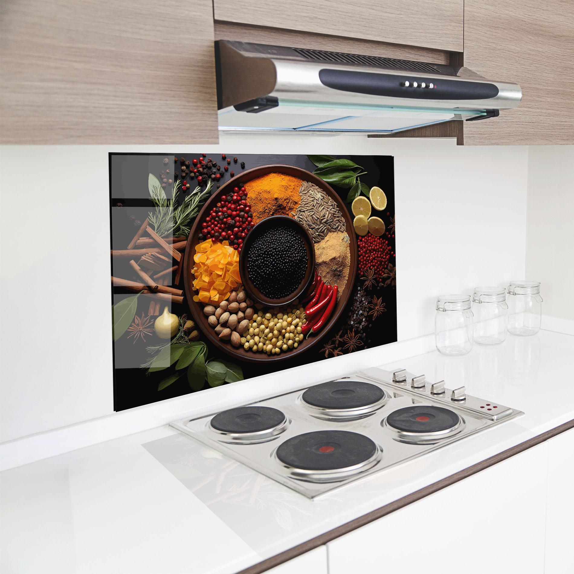 Konyhai üveg hátfal Spices Plate mockup 8