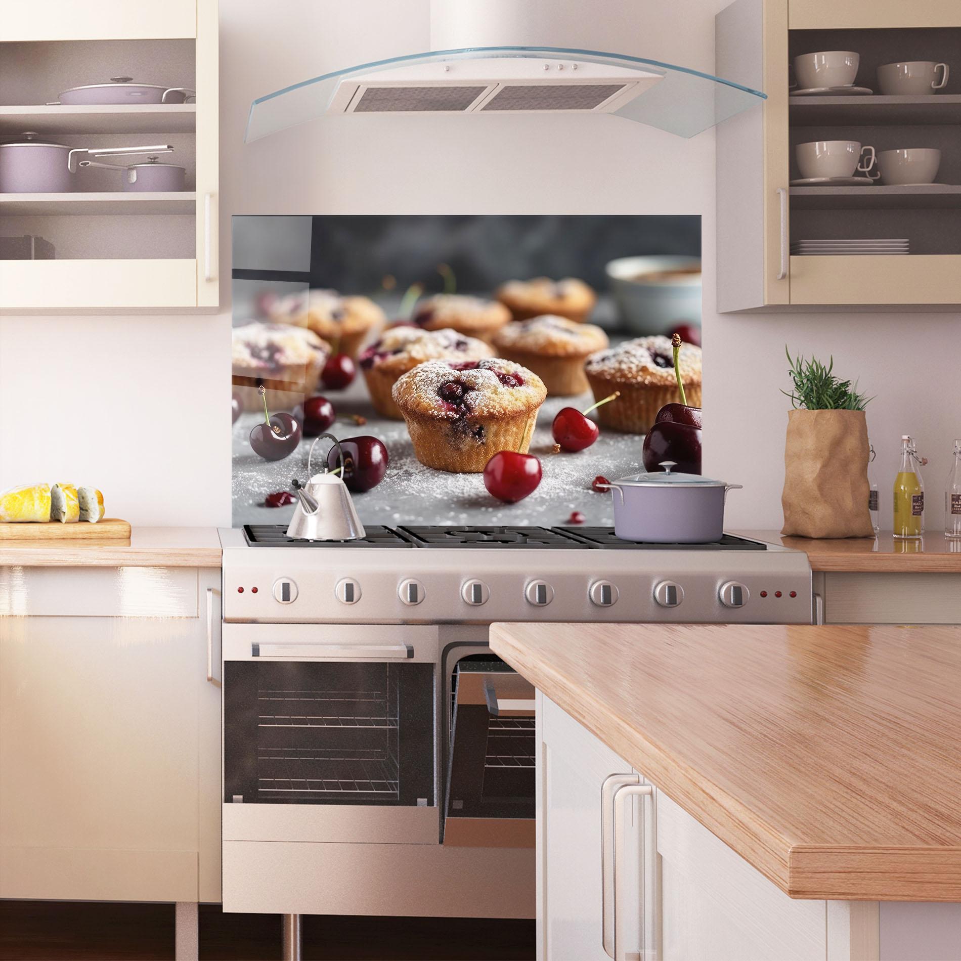 Konyhai üveg hátfal Cherries Muffins mockup 1