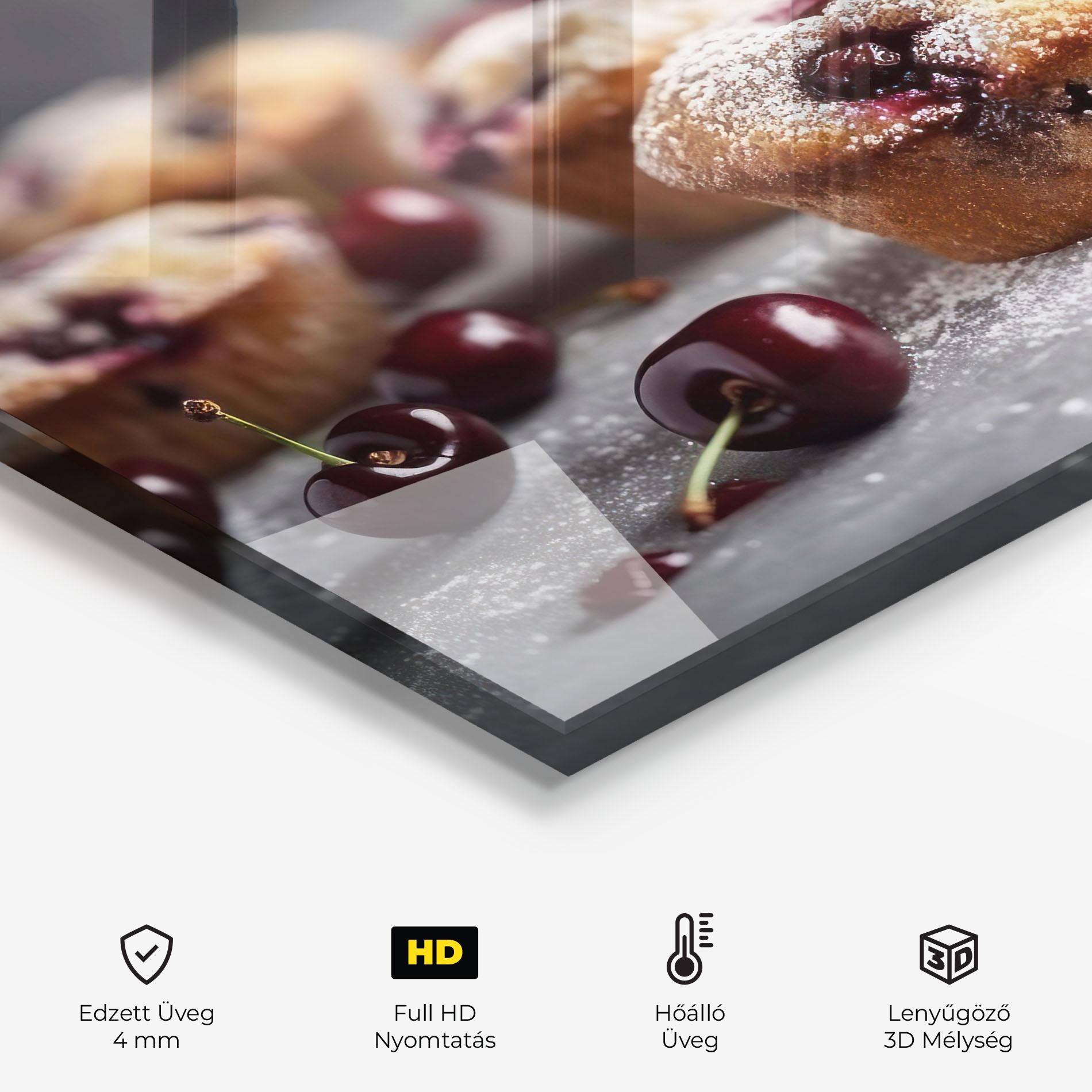 Konyhai üveg hátfal Cherries Muffins mockup 2