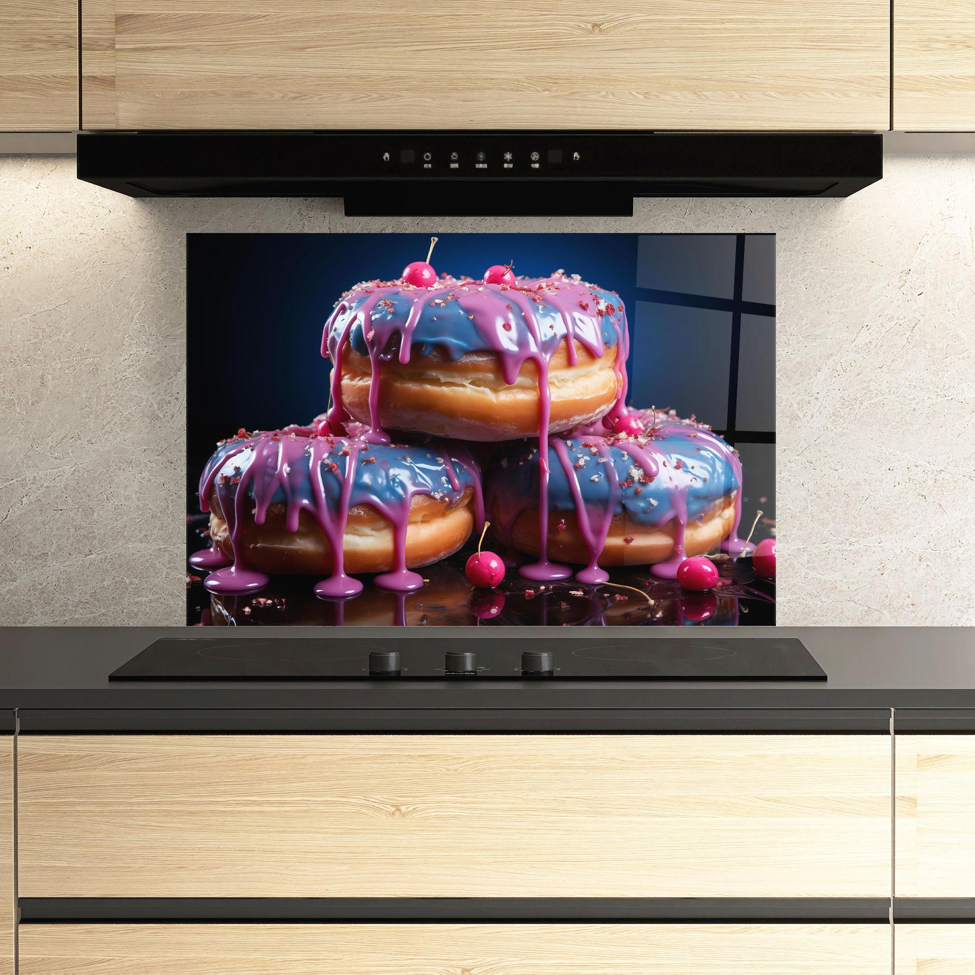 Konyhai üveg hátfal Blue Pink Donuts mockup 3