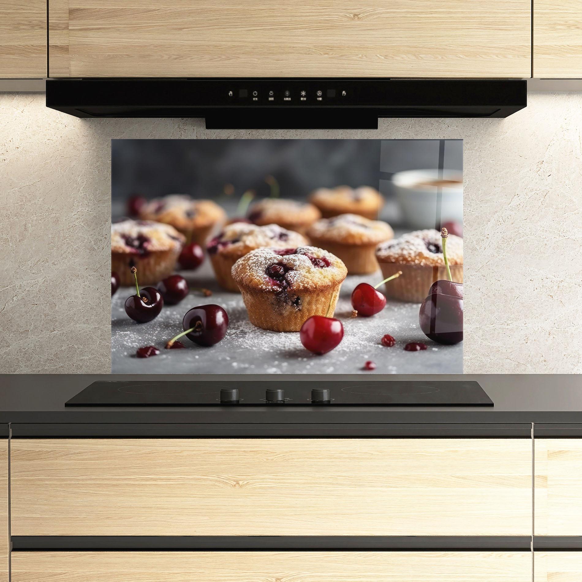 Konyhai üveg hátfal Cherries Muffins mockup 3