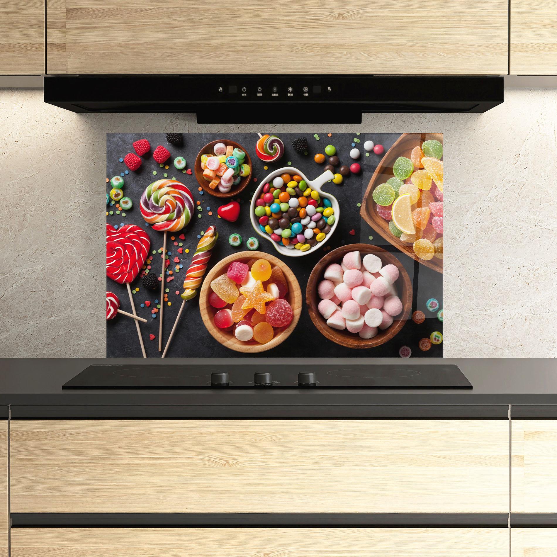 Konyhai üveg hátfal Colorful Candies mockup 3