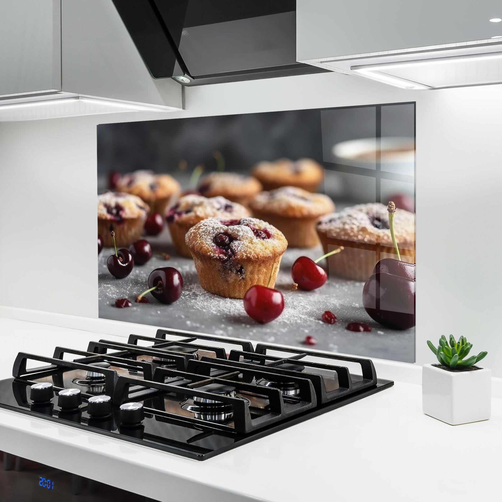 Konyhai üveg hátfal Cherries Muffins mockup 6
