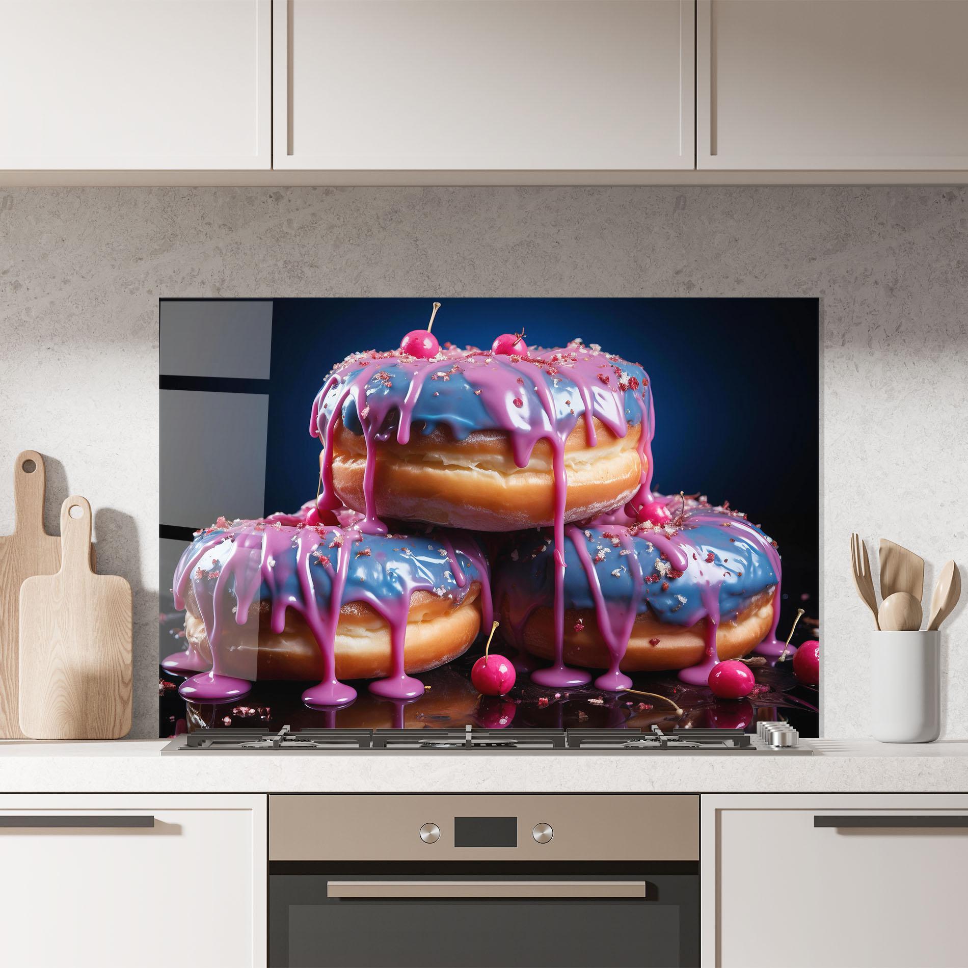 Konyhai üveg hátfal Blue Pink Donuts mockup 7