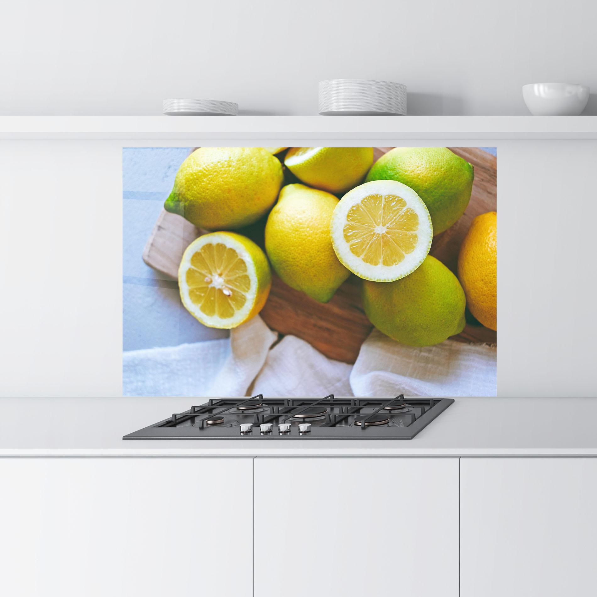 Konyhai üveg hátfal Lemons On Table mockup 9