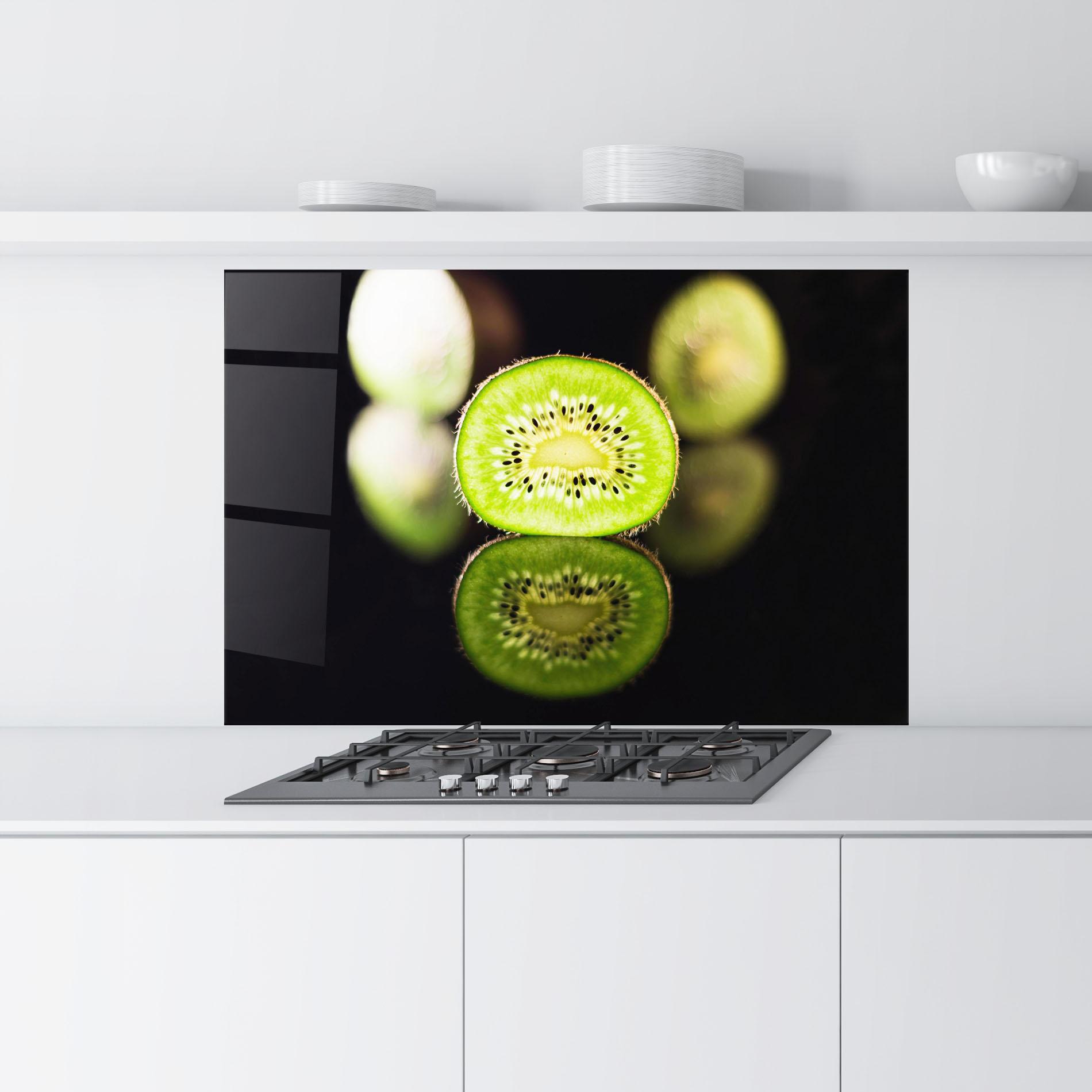 Konyhai üveg hátfal Light On Kiwi Slice mockup 9