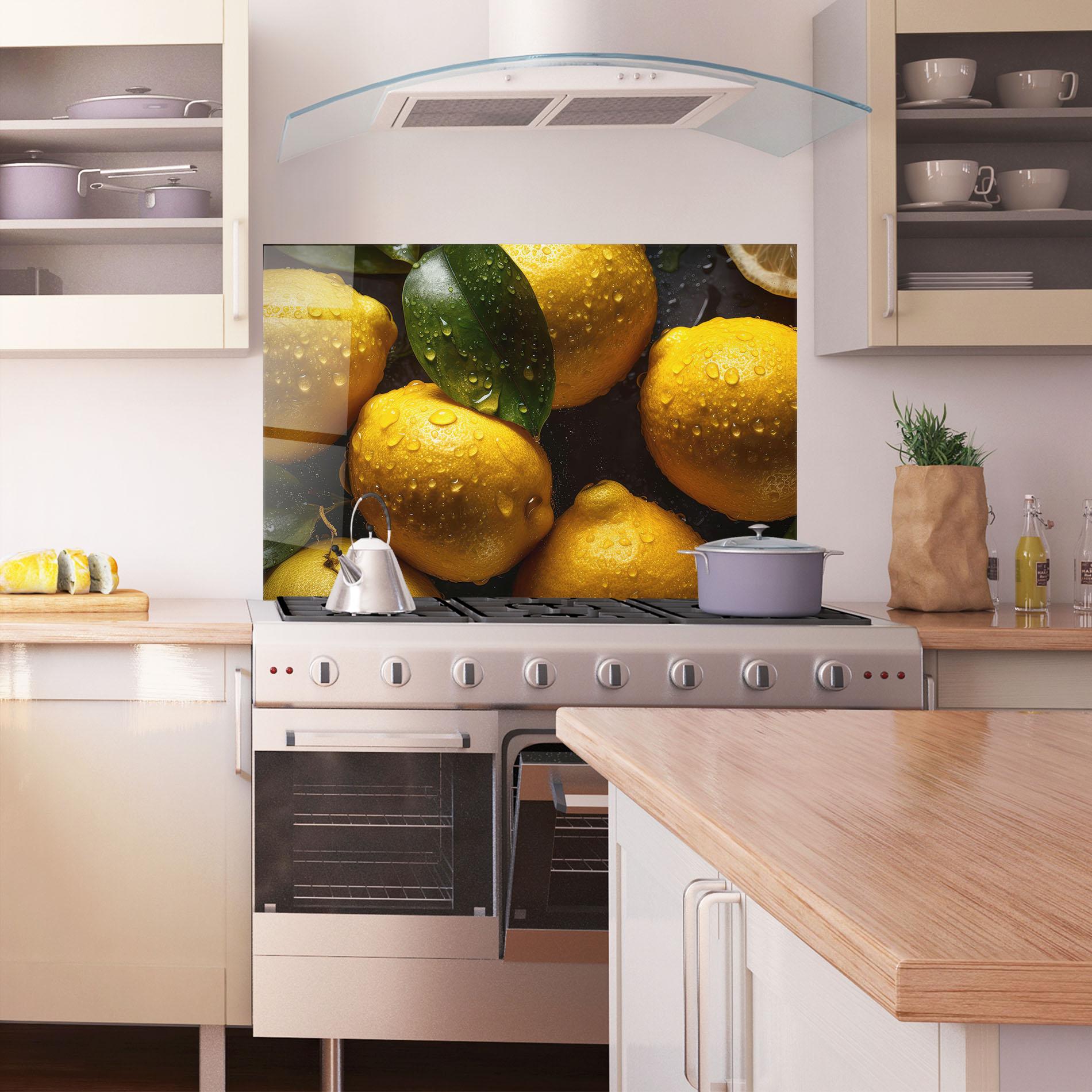 Konyhai üveg hátfal Lemon After Rain mockup 1