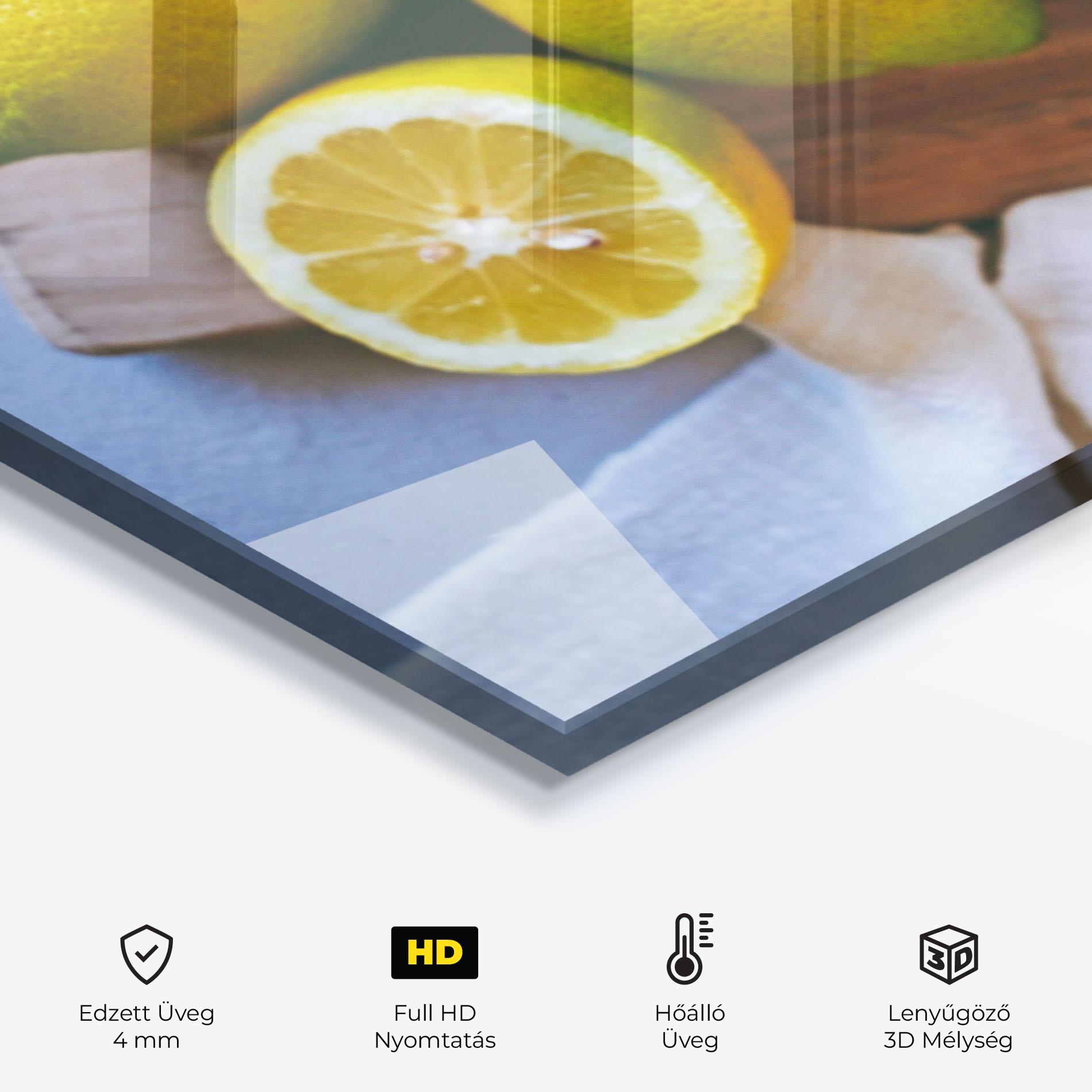 Konyhai üveg hátfal Lemons On Table mockup 2
