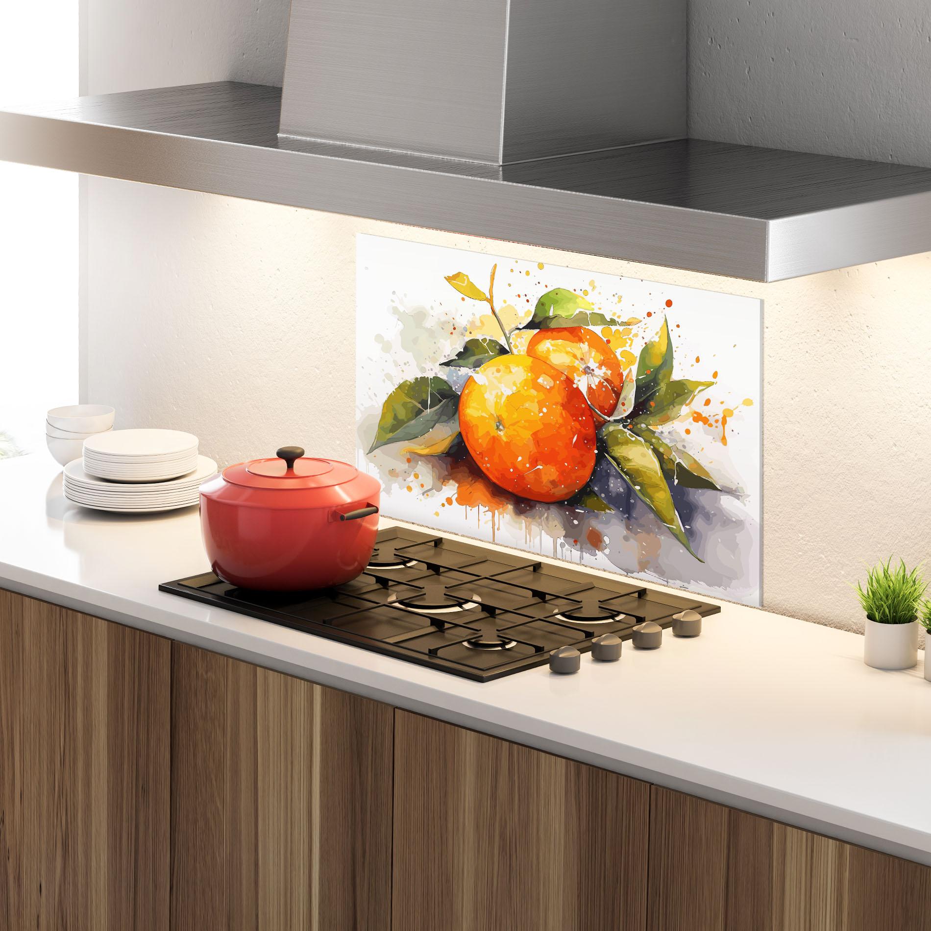 Konyhai üveg hátfal Watercolor Orange mockup 4