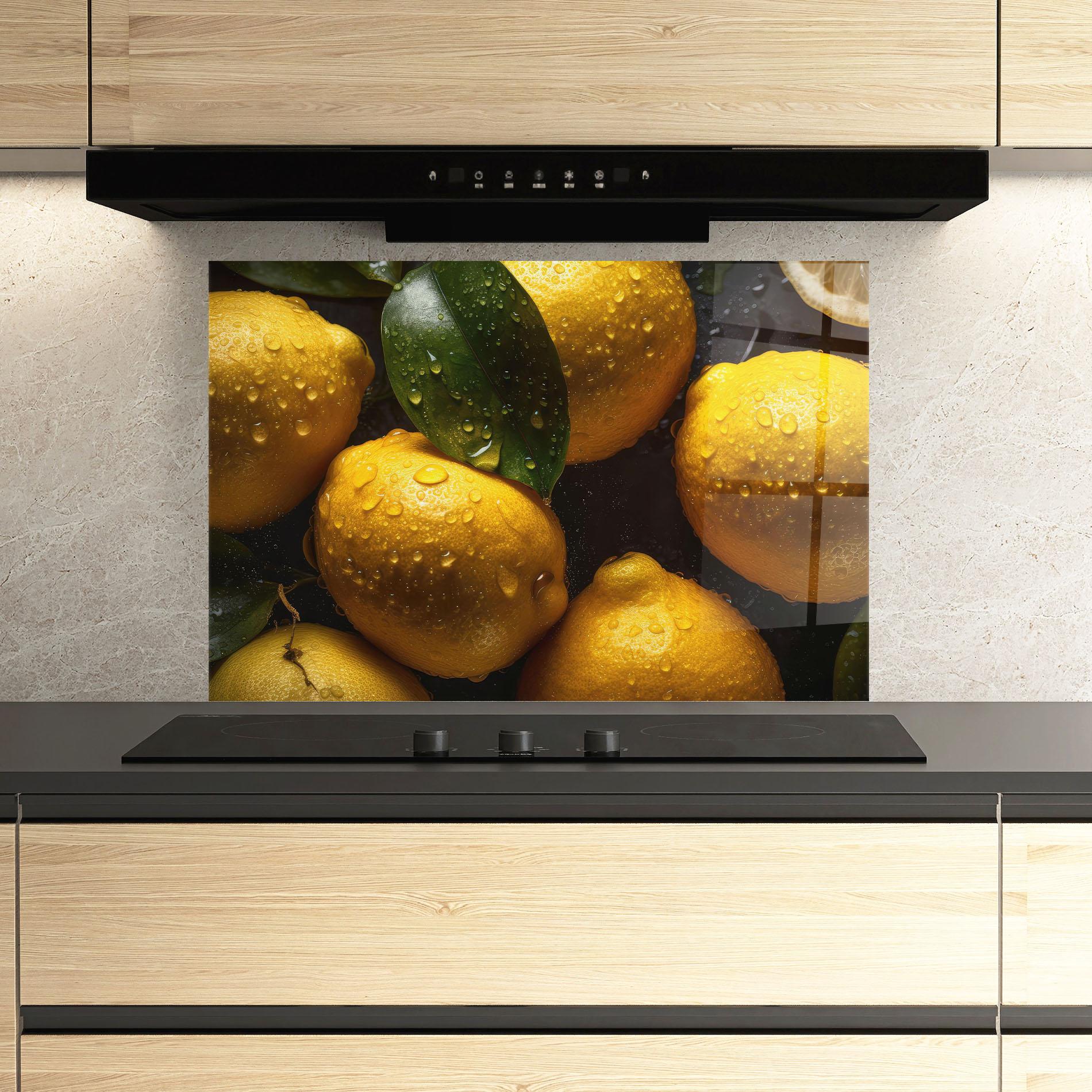 Konyhai üveg hátfal Lemon After Rain mockup 3