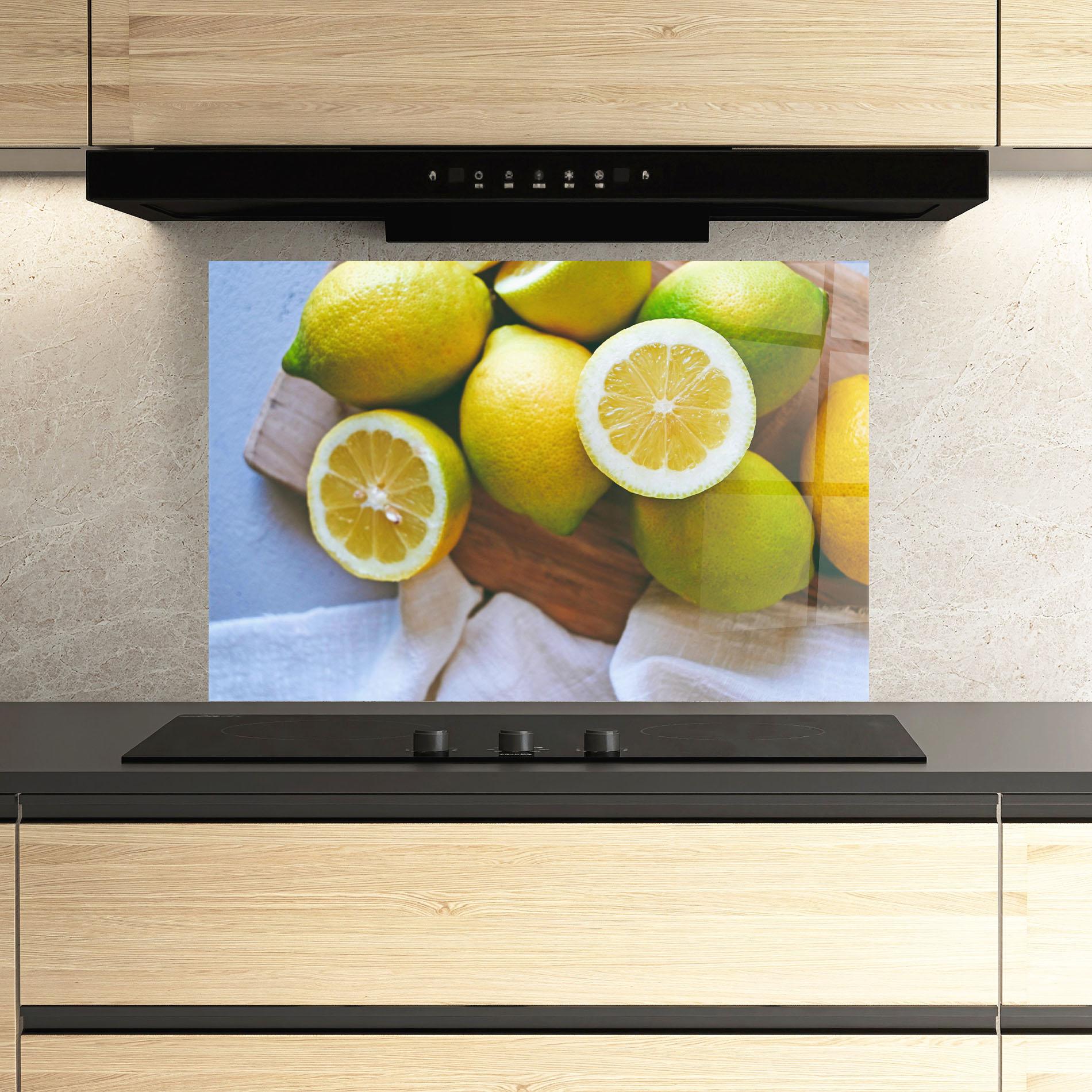 Konyhai üveg hátfal Lemons On Table mockup 3