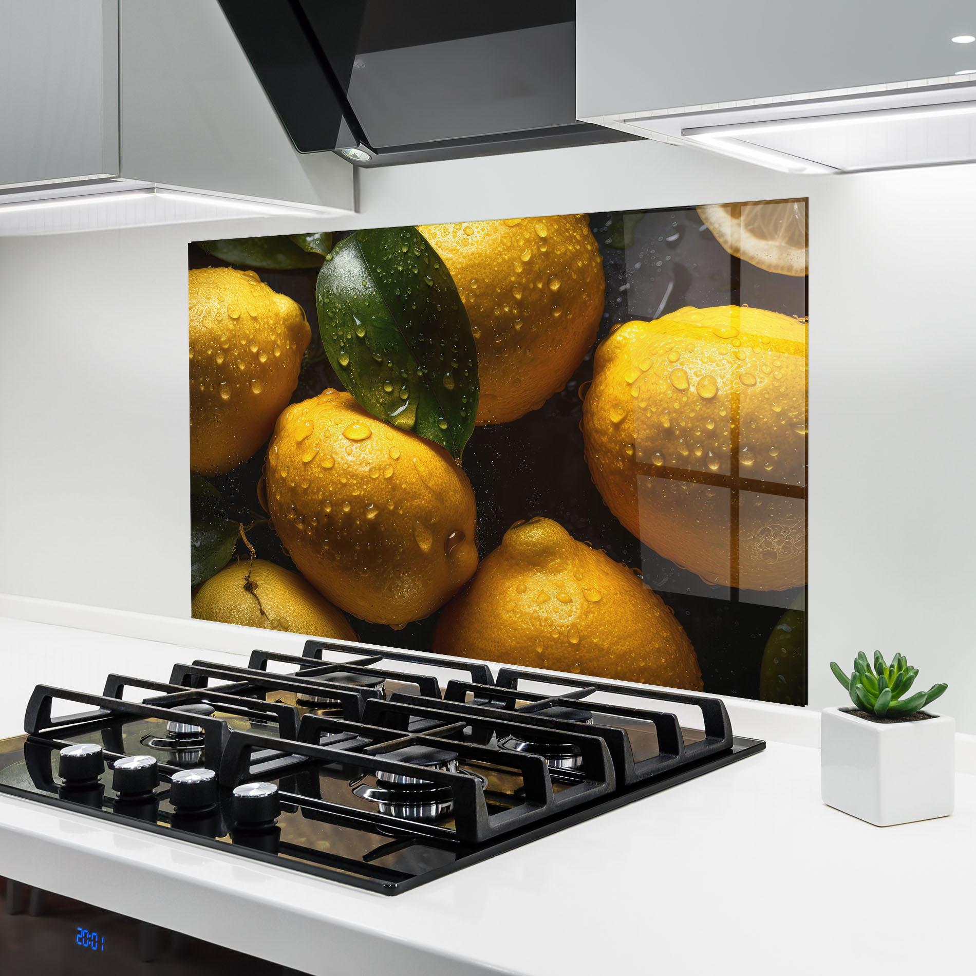 Konyhai üveg hátfal Lemon After Rain mockup 6