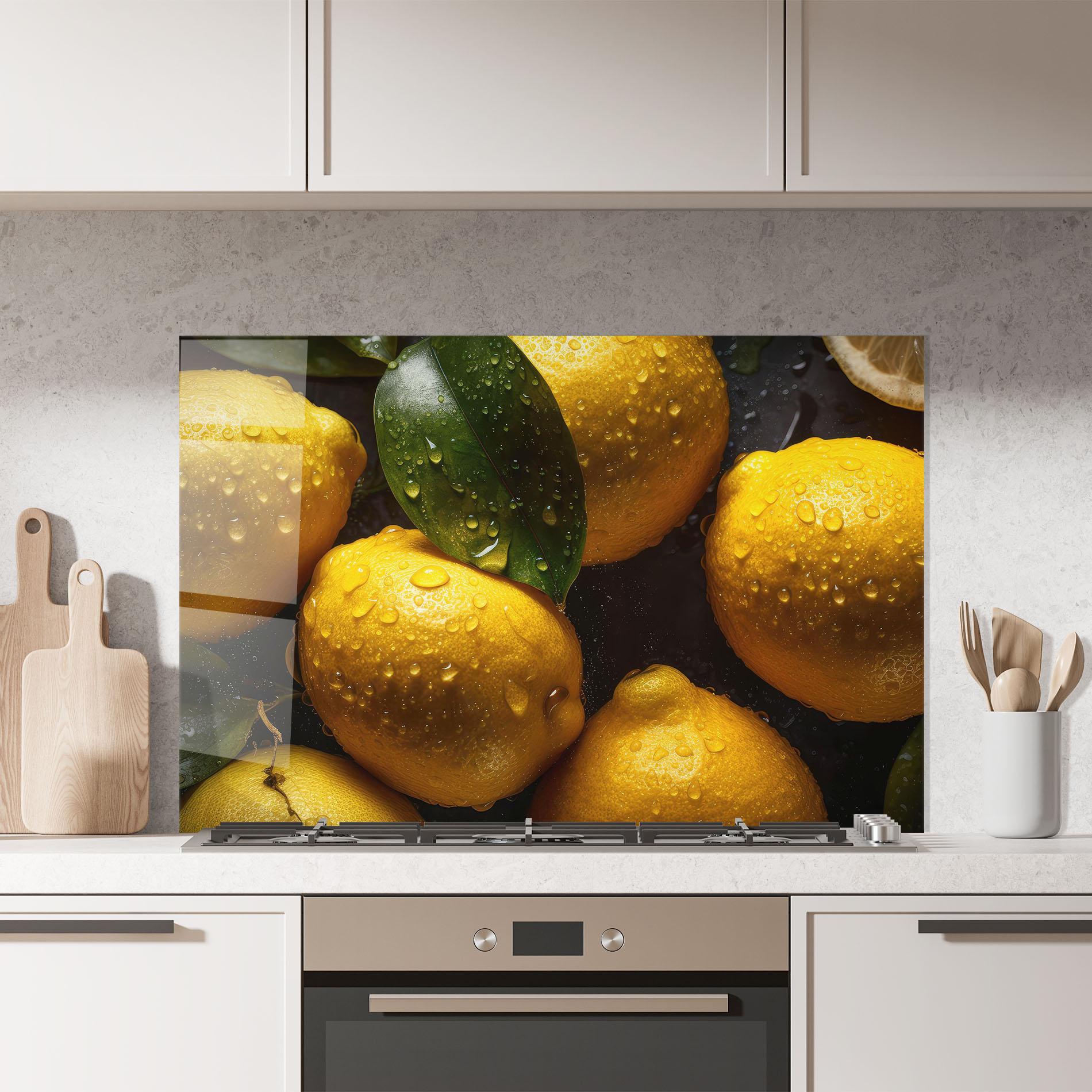 Konyhai üveg hátfal Lemon After Rain mockup 7