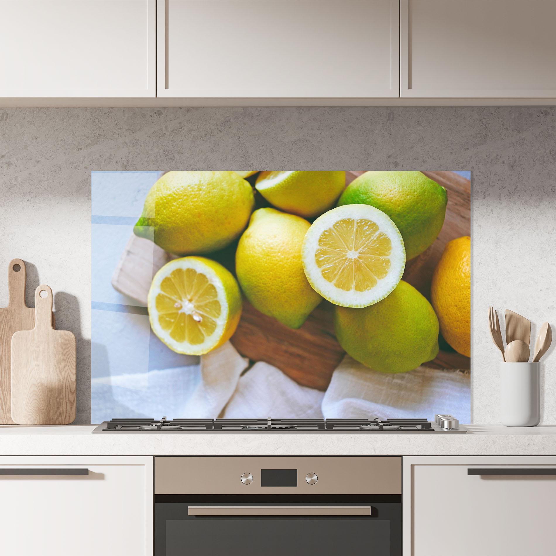 Konyhai üveg hátfal Lemons On Table mockup 7