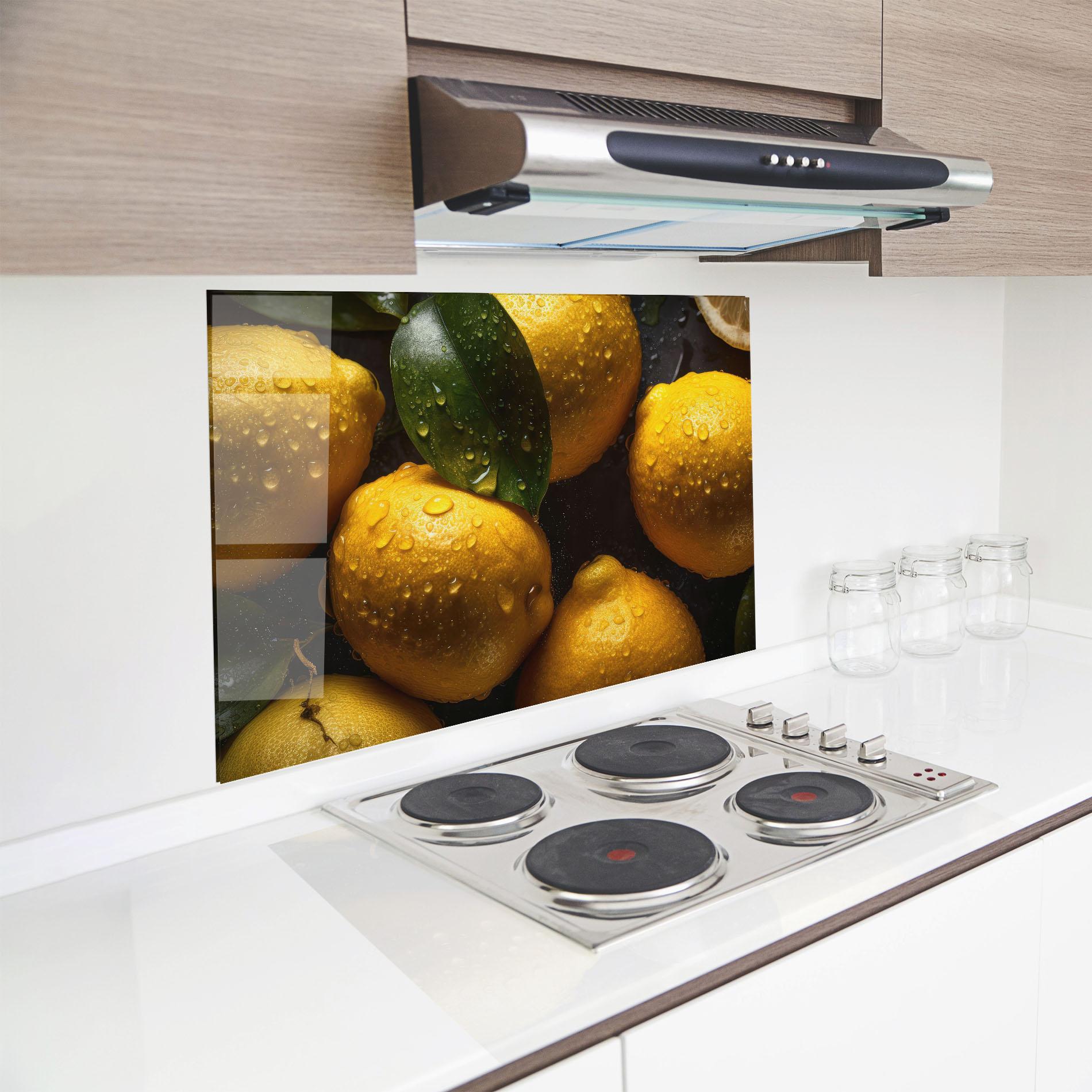 Konyhai üveg hátfal Lemon After Rain mockup 8