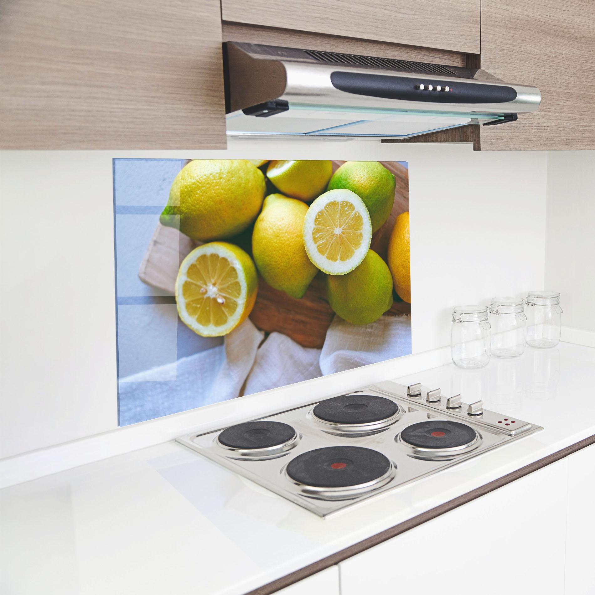 Konyhai üveg hátfal Lemons On Table mockup 8