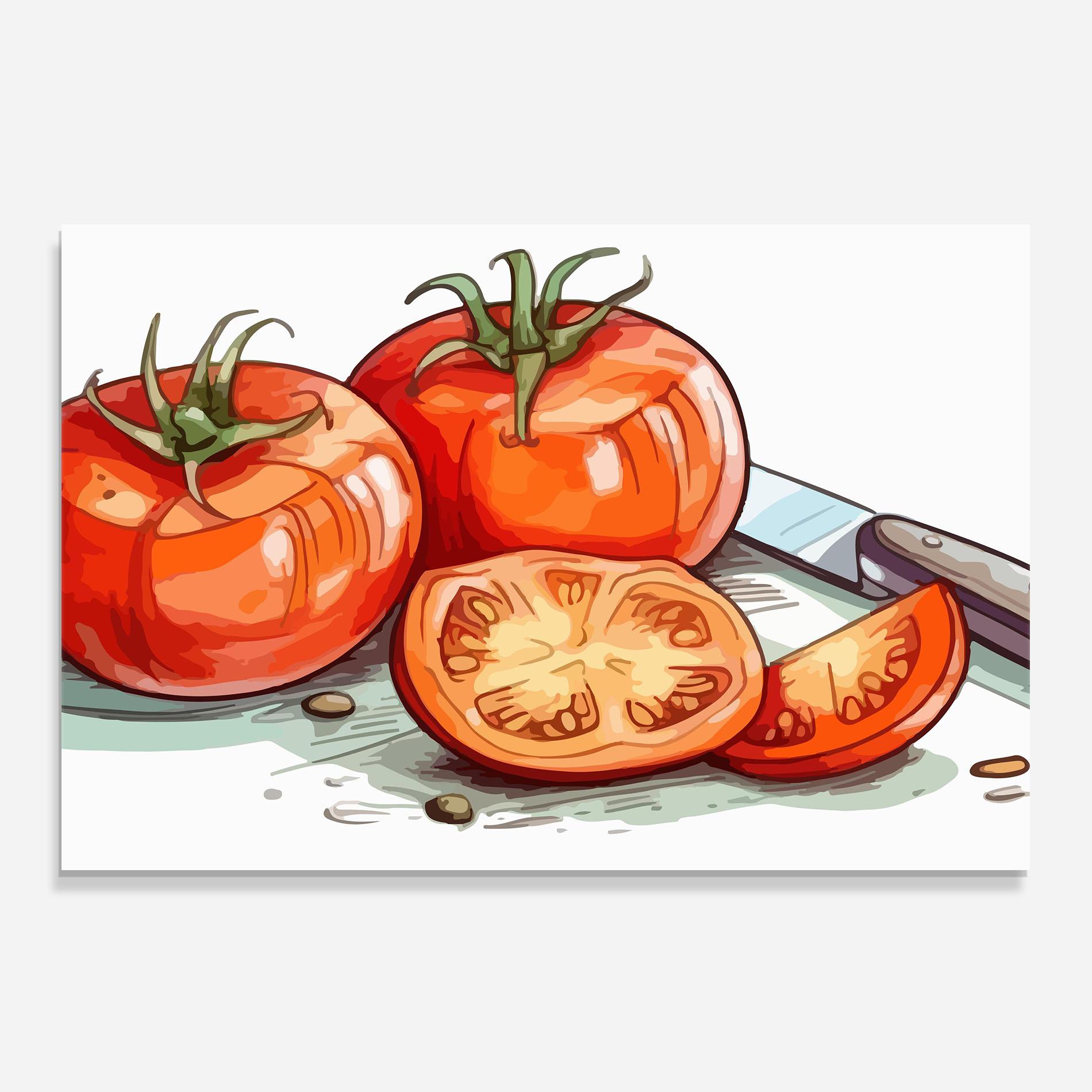 Konyhai üveg hátfal Drawing Tomato Art mockup 0
